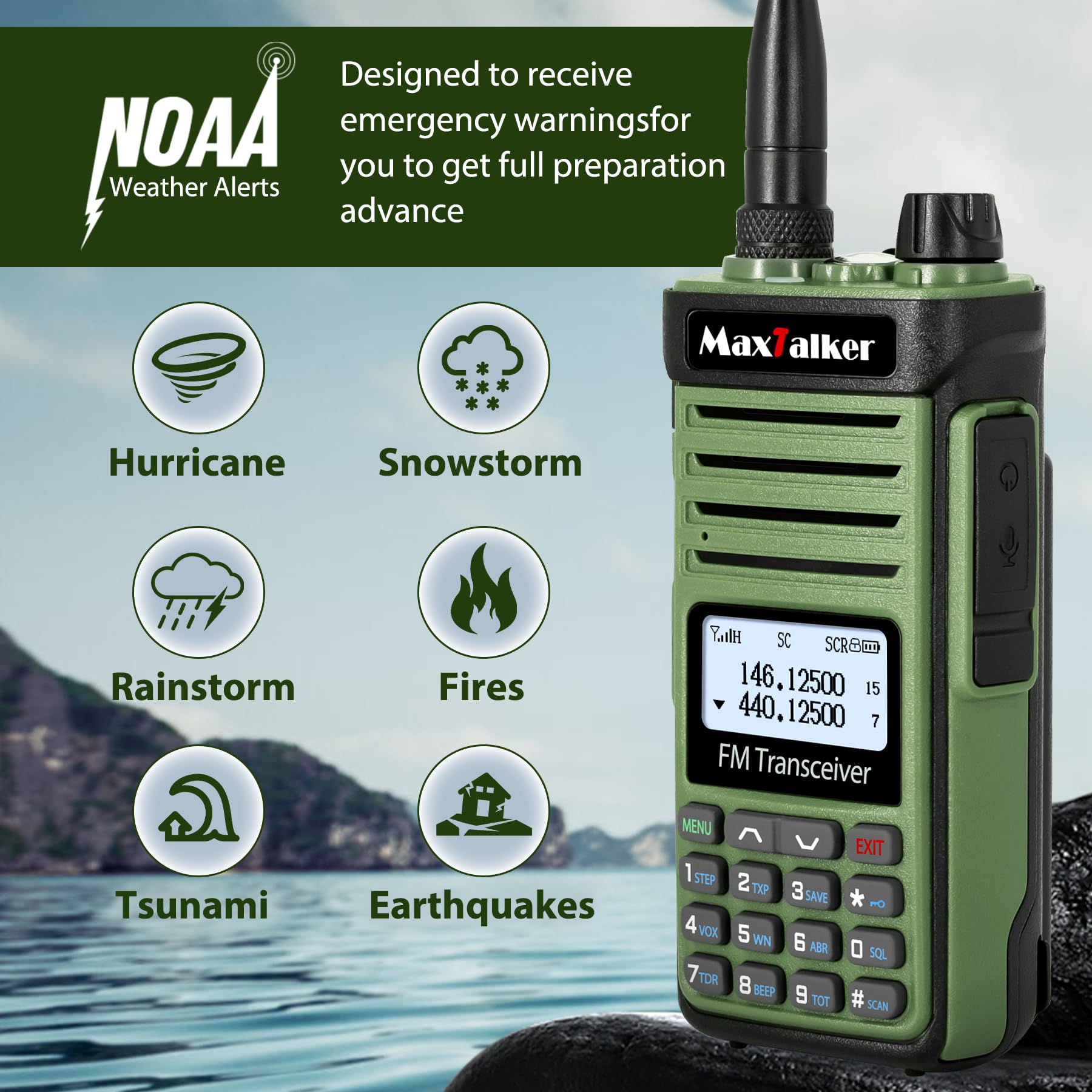 MaxTalker P15 Ham Radio 10W Long Range Handheld NOAA Weather Receiver 2200mAh Battery Rechargeable Walkie Talkies with Programming Cable,Type-C Charging