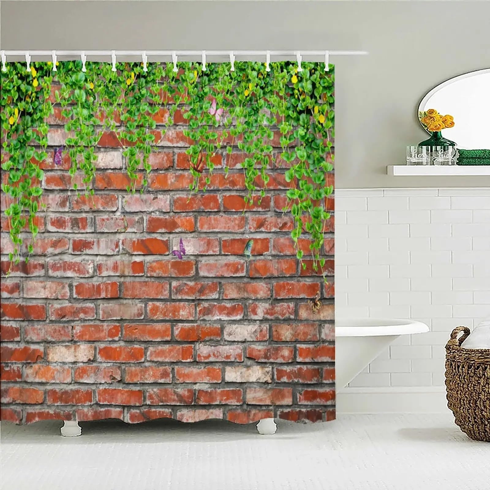 Rideau de douche mural en brique 3D tissu rideau de bain 80x160