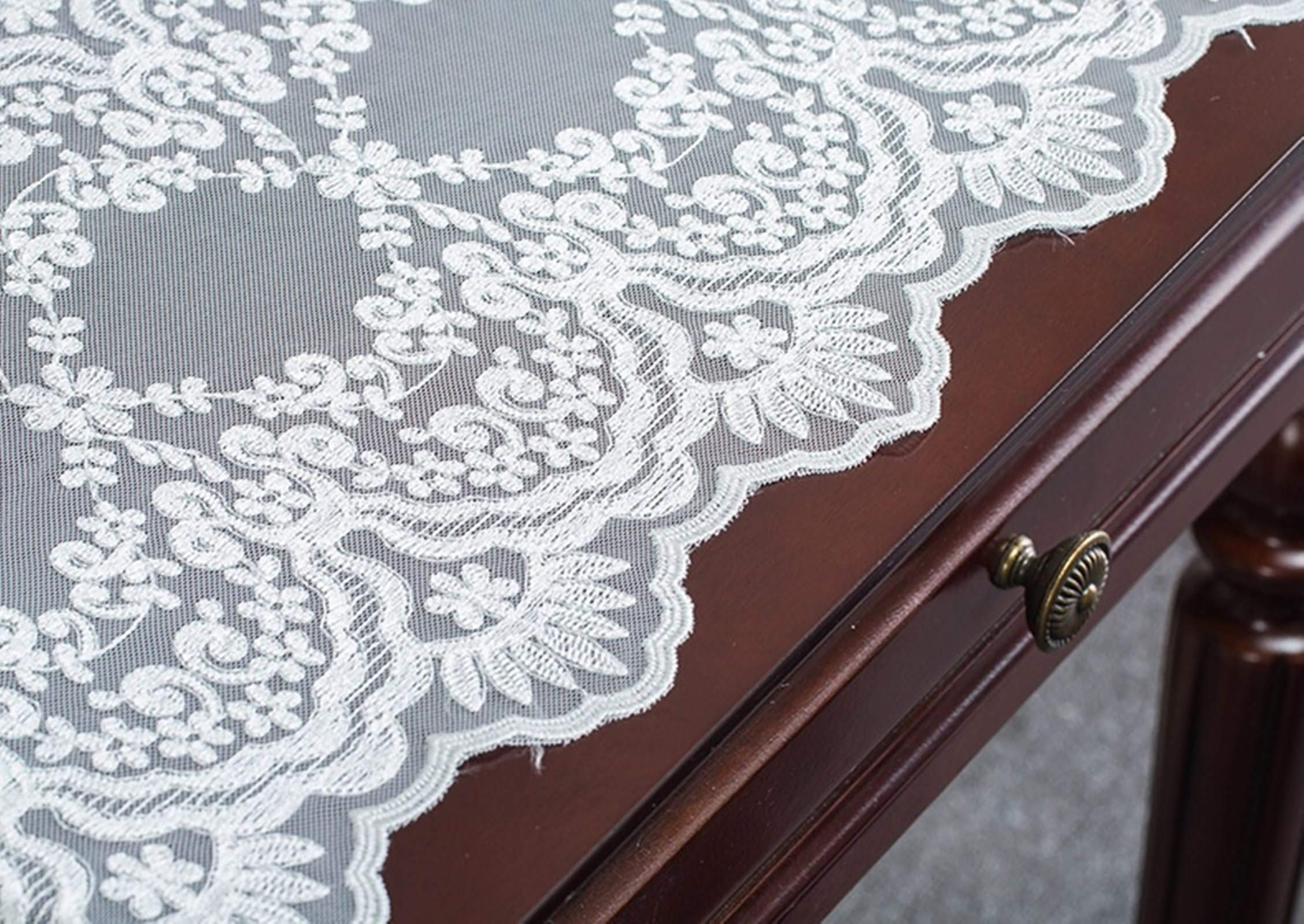 Tischläufer Spitze, Table Runner Christmas 30X210cm Polyester Weiß Bougainvillea-Stickerei mit Dreiecksspitze In Maschen Tischdeko Taufe