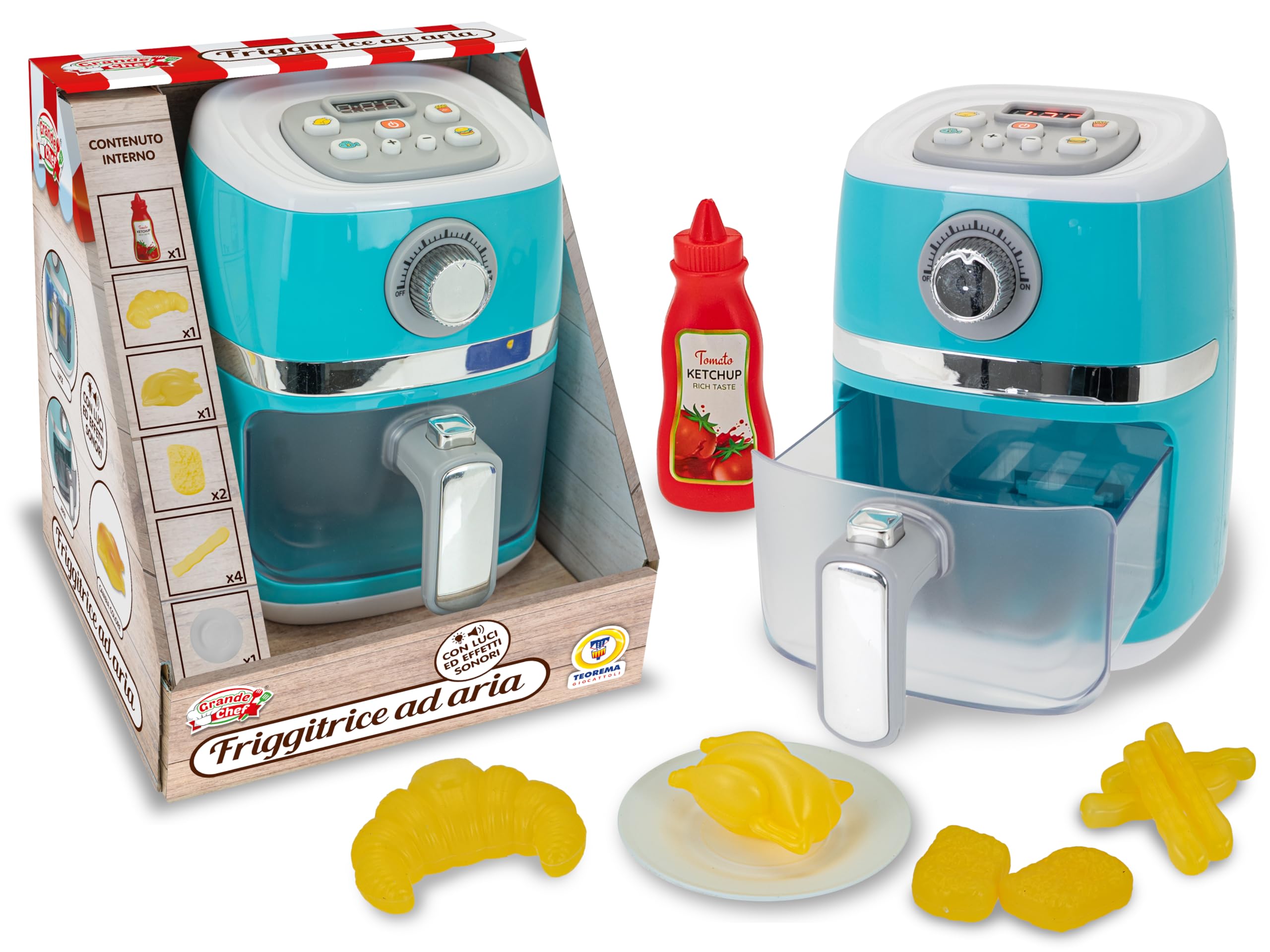Teorema Giocattoli, Friteuse à air, appareils ménagers Jouet avec Nourriture Magique Qui Change de Couleur, lumières et Sons réalistes, Jeu Cuisine pour Enfants