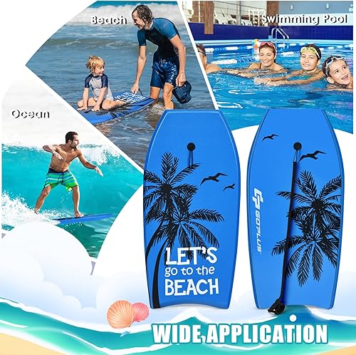 Miniatura 2 de Goplus Bodyboard para playa, 333741 pulgadas, tabla de cuerpo ligero con correa de muñeca, núcleo EPS, cubierta XPE, parte inferior lisa de HDPE,