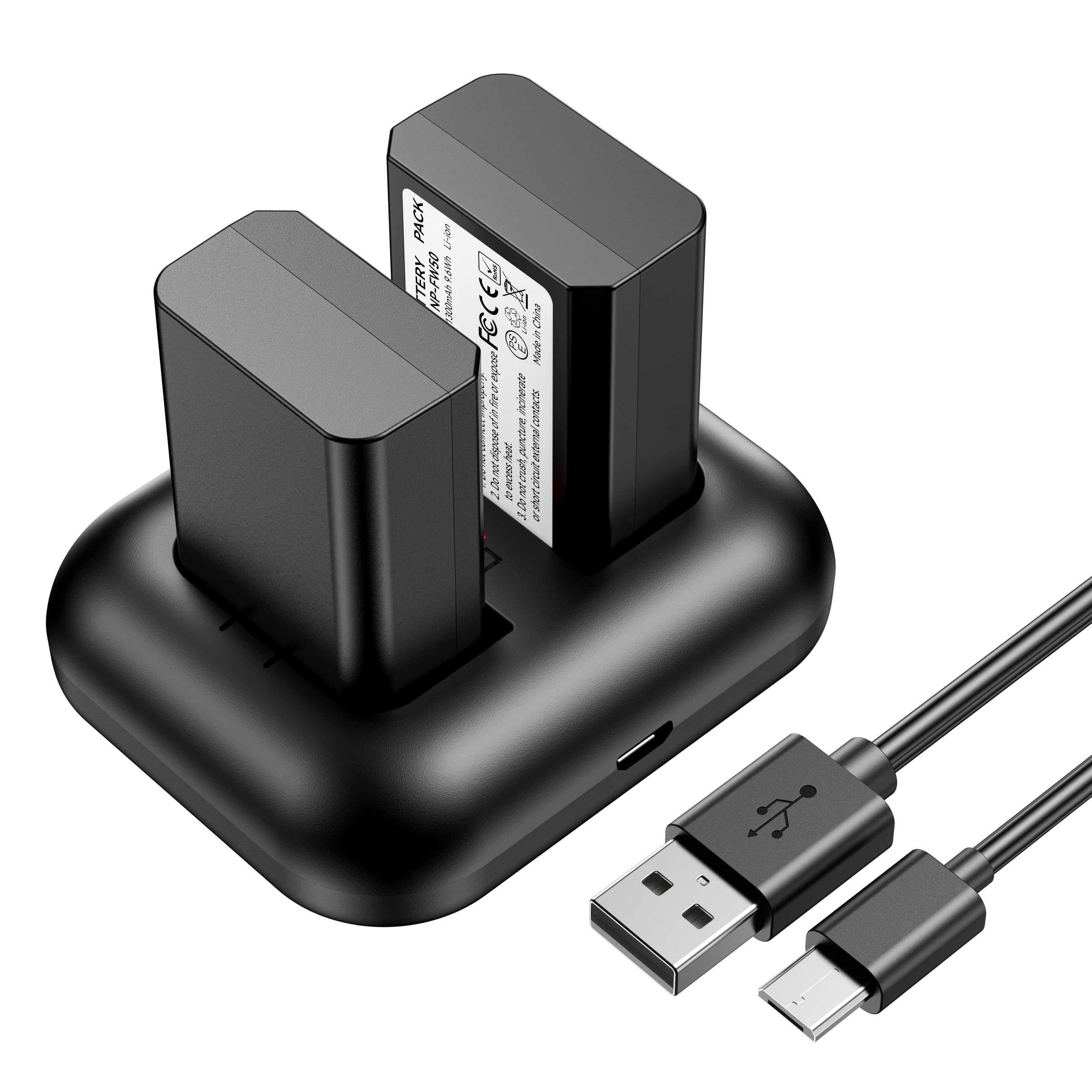 DSTE 2-Pack Rechargeable Li-ion Compatible for Sony NP-FW50 ZV-E10, RX10 IV, Alpha 7, a7, Alpha