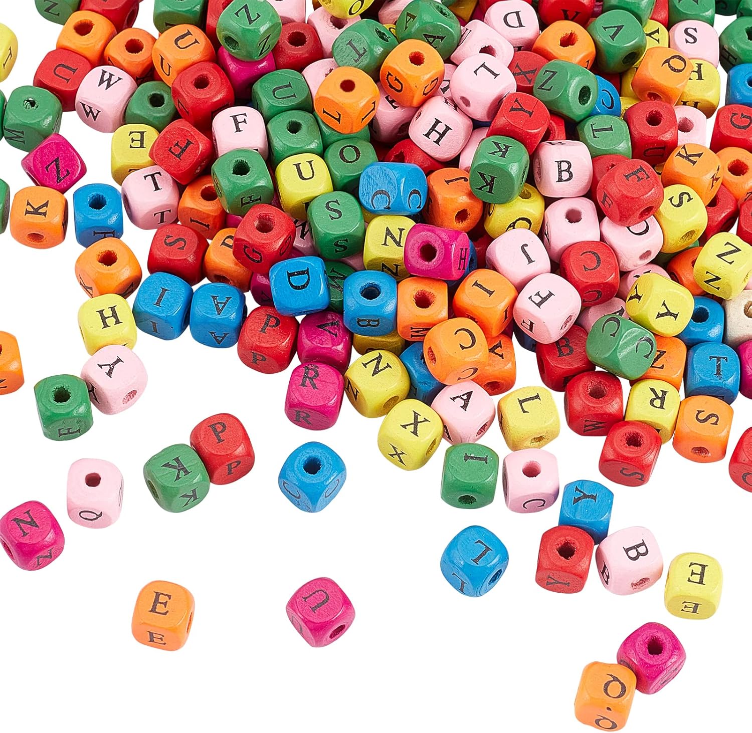 OLYCRAFT 300pcs Alphabet Wooden Beads Colorful Wood Letter Beads 10mm Square Cube