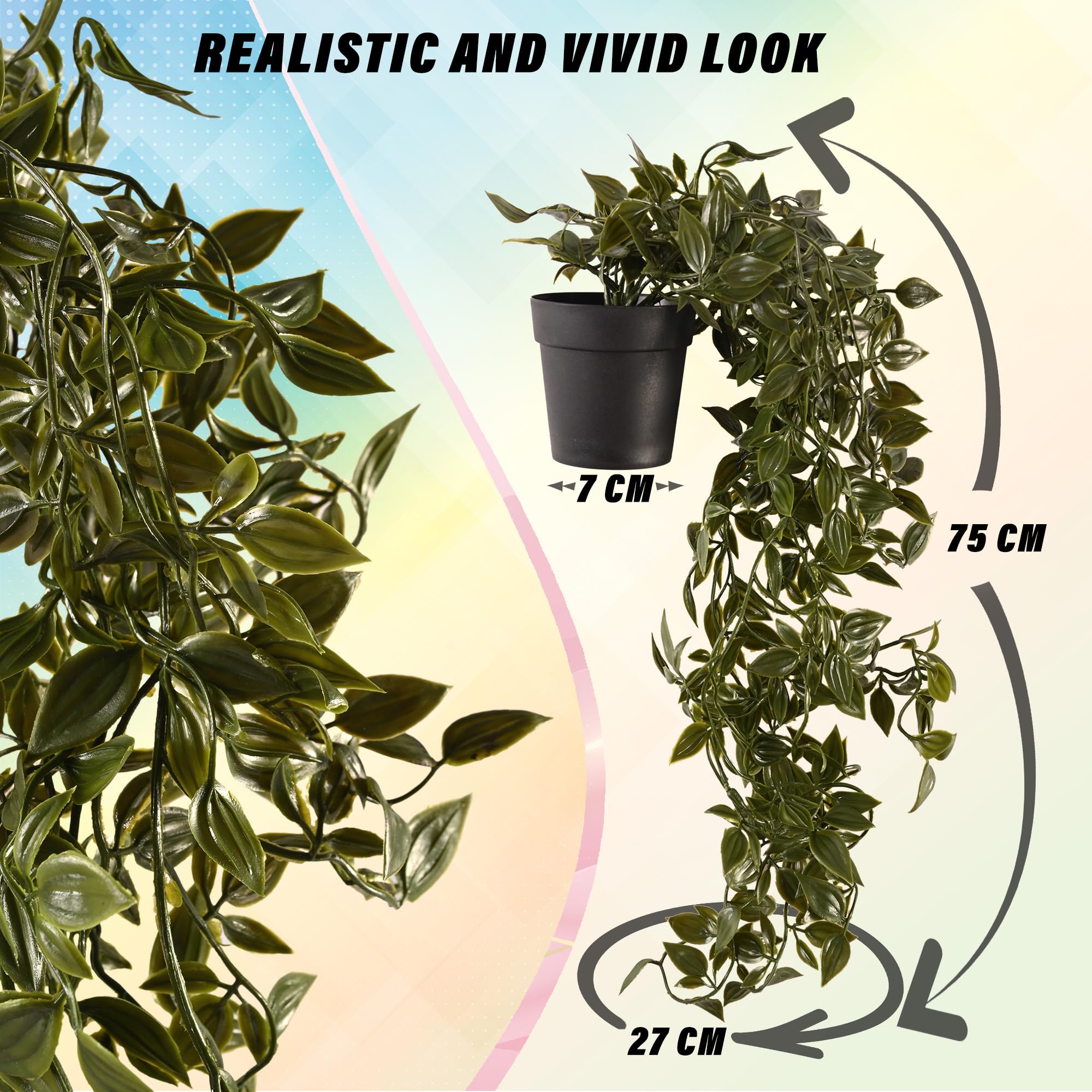 Heart Home Artificial Vine;Pine;Fern;Ivy Plants with Pot Natural Look & Plastic Material Easy Home Décor with Small Size Pot Size 27 X 75 X 7 Cm, Pack of 1 (Green) 1