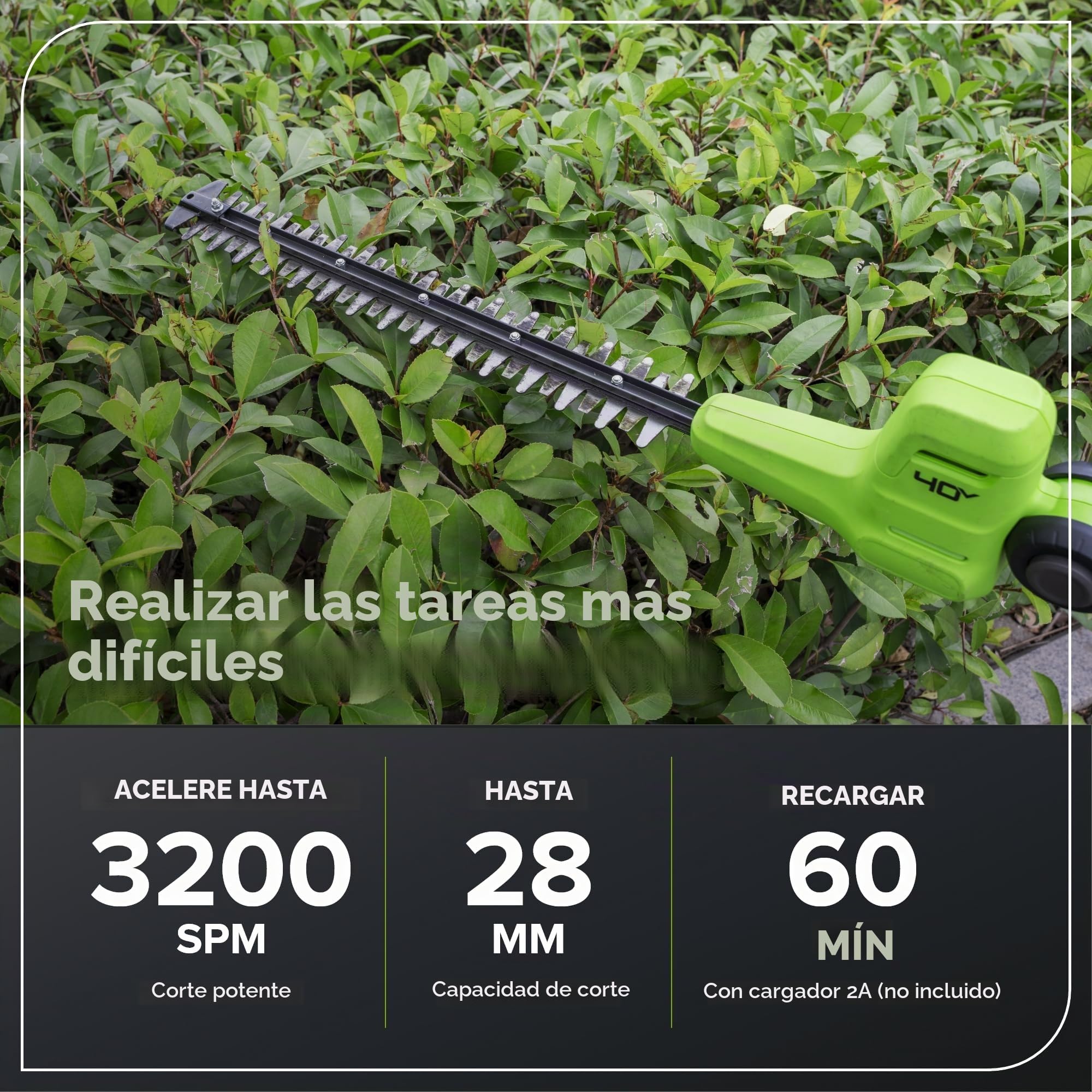 Greenworks 40V Cortasetos con Eje Divisible, Cuchillas Doble Acción de 51 cm, Corta Ramas 28 mm Grosor, Pivote Cabezal de 112.5°, 3200 SPM SIN Batería ni Cargador PH40B01-01