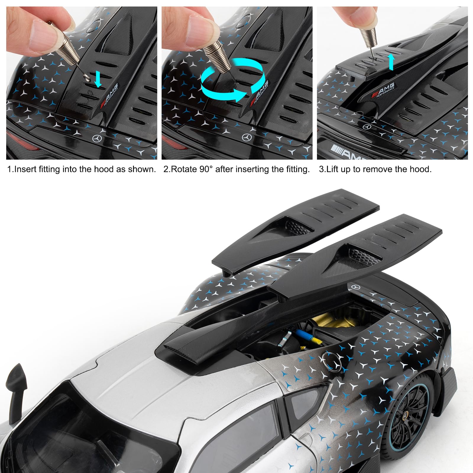 imtfzct 1/18 Mercedes AMG ONE Die-cast Model Car, Collectible Alloy Model with Sound and Light Function and Pullback Function, Silver - Image 4