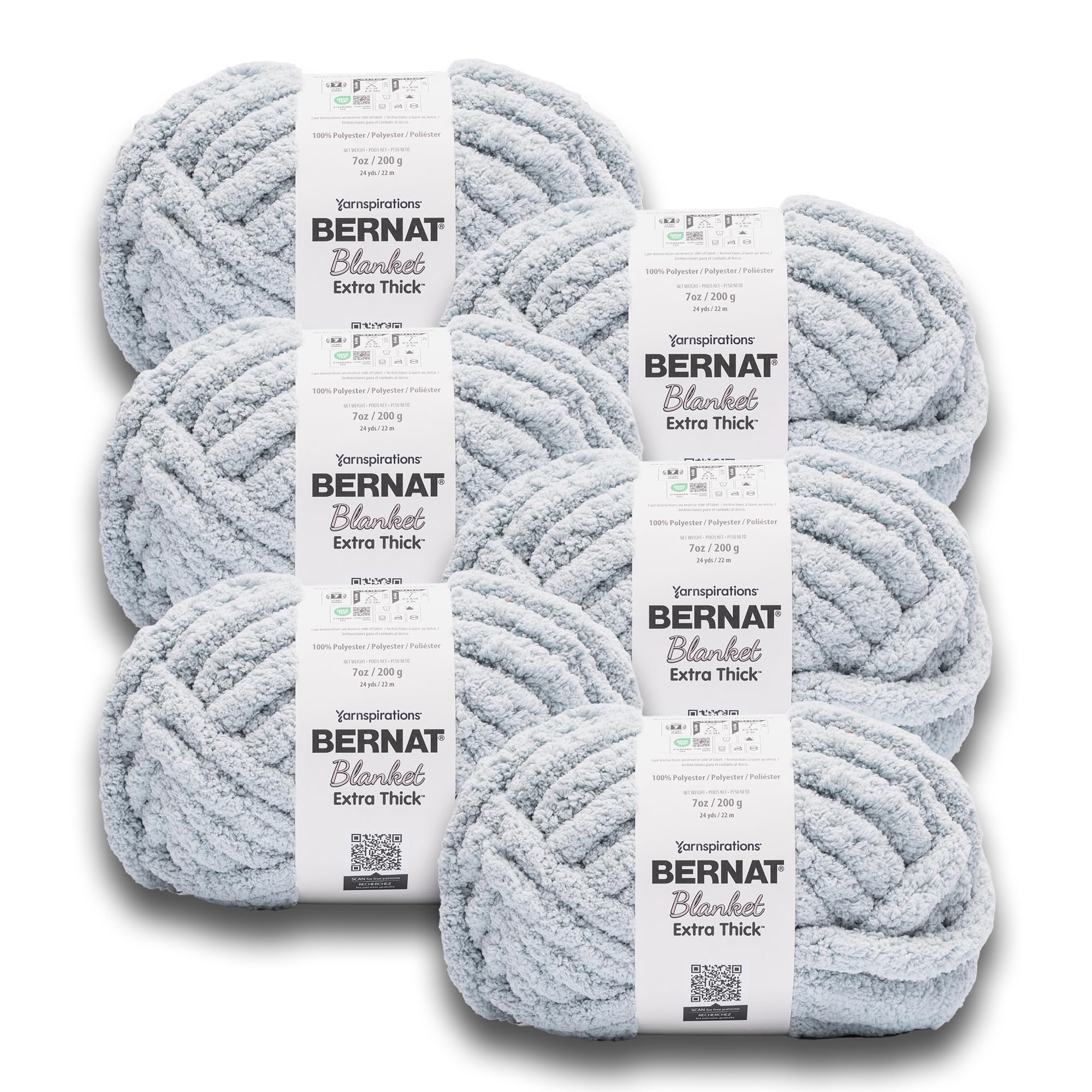 Bernat Hilo extra grueso azul niebla – 1 paquete de 1200 g / 42.36 oz – 100% poliéster – #7 Jumbo – 144 yardas – Hilo grueso para tejer a mano/ganchillo