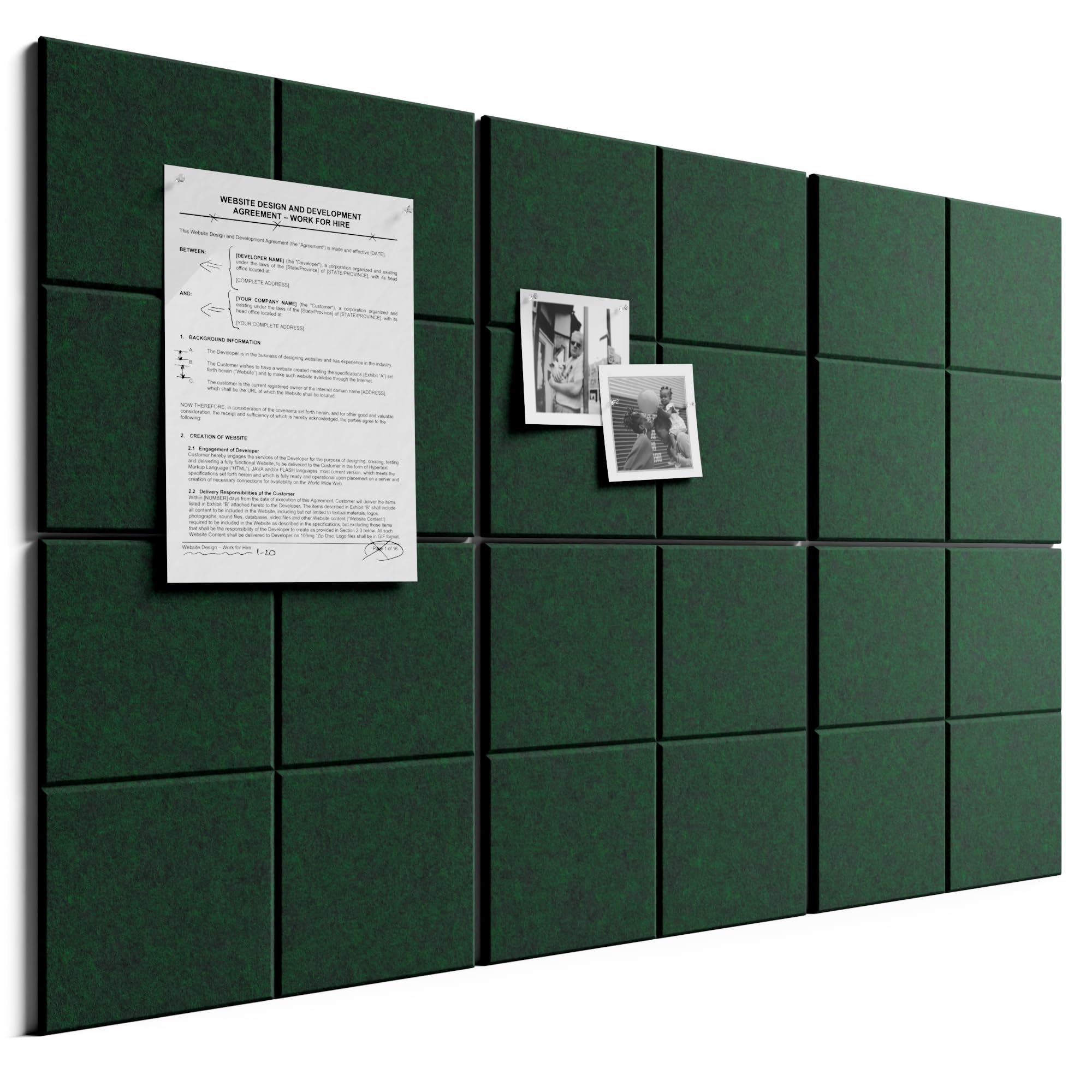 Bumusty Large Cork Board Alternative 36 x24 Felt Bulletin Board Tiles, with 30 Pushpins, 40 Adhesive Tabs, 6 Pack Slat Wall Paneling, Cork Boards for Office Push Pin Board Felt Board-Aurora Green