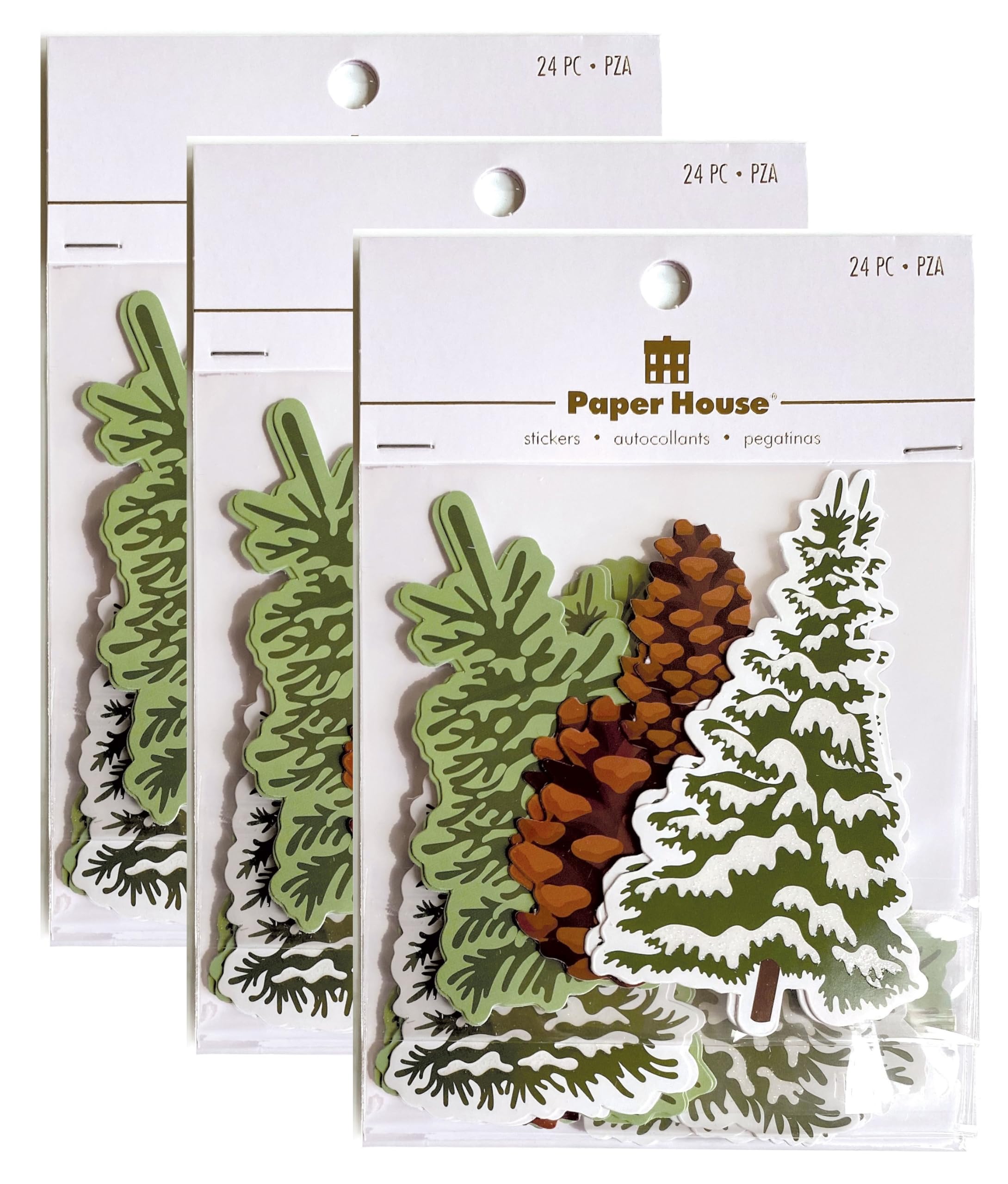Paper House Productions Pine Forest 24-Piece Scrapbook Die-Cut Foil Accent Stickers - 3 Packs