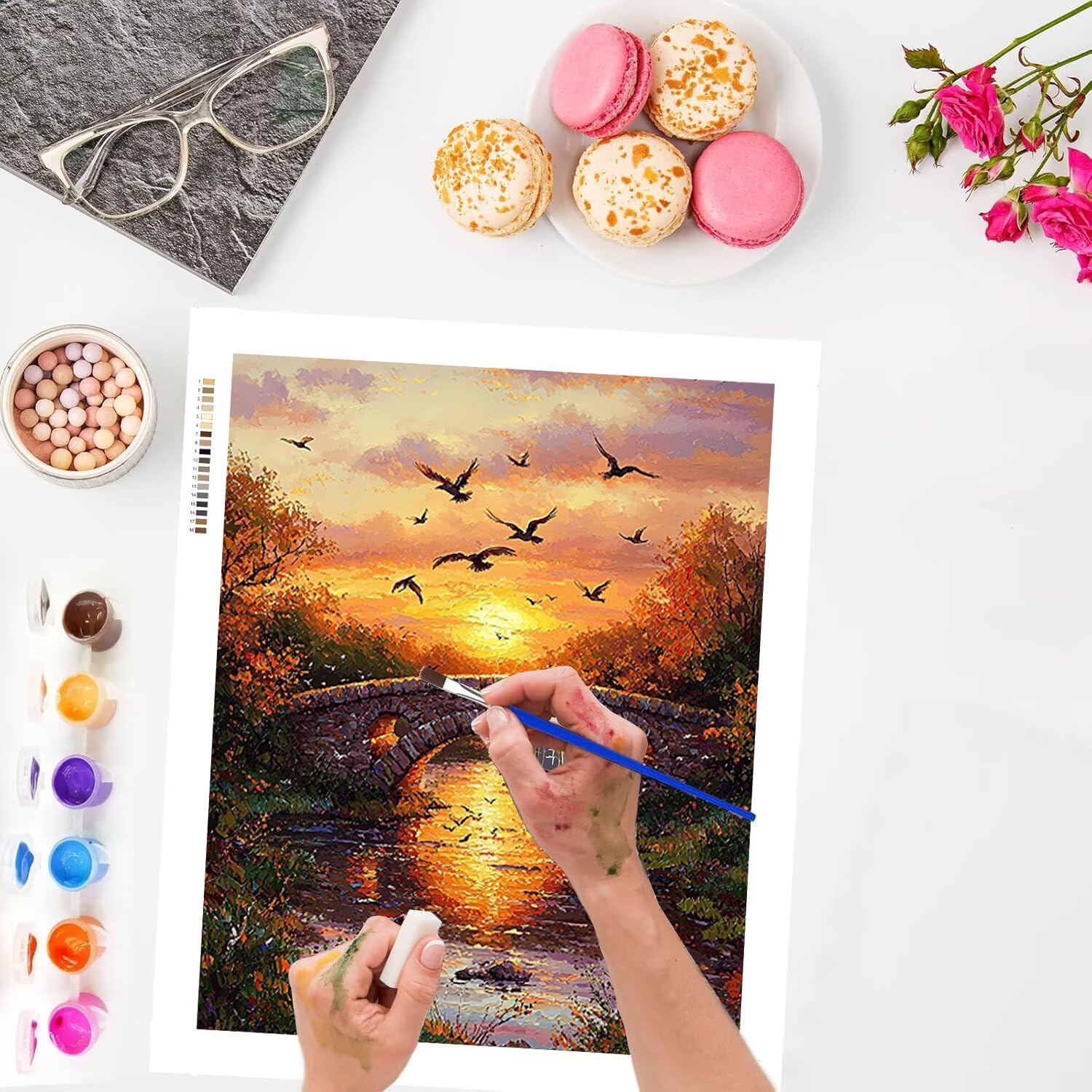 Kit de peinture par numéros - Pont au coucher de soleil - 70x90cm v-970