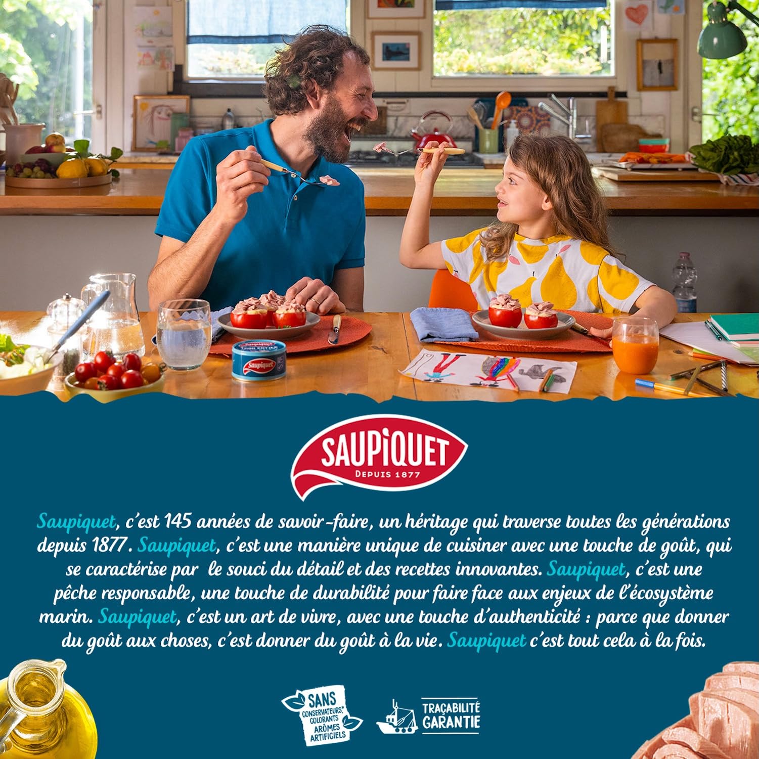 SAUPIQUET - Filets de Thon au Naturel - Découpés à la Main - Issus d'une Pêche Traçabilité Garantie - 12 Conserves (115 g)
