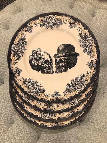 Royal Stafford Skull Couple - Juego de 4 platos florales para cena de Halloween