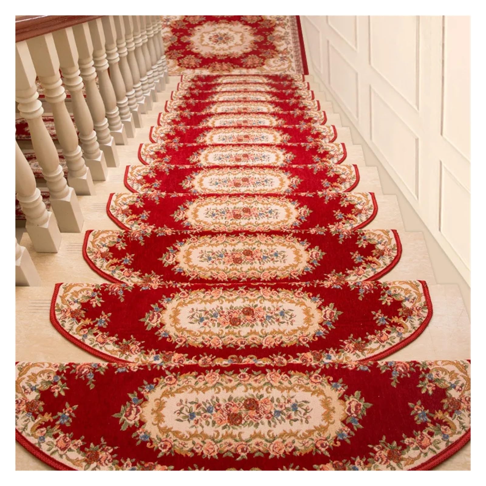 Treppenmatten rutschfest 1 stücke Europäischen Stil Haushalts Treppen Matten Klebstoff-freies Trittmatten Nicht-Slip Matten Massivholz Treppe Teppich fußmatten(029 red,24x64CM 1pcs)