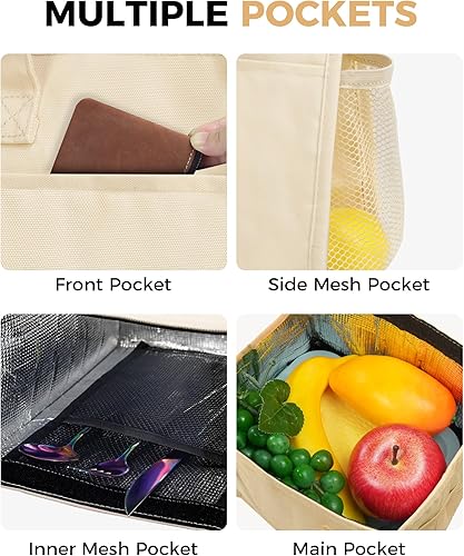Vista 146 de Fmeida Lonchera aislada para mujeres y hombres, bolsas de almuerzo grandes de 9 litros con múltiples bolsillos, bolsa térmica reutilizable