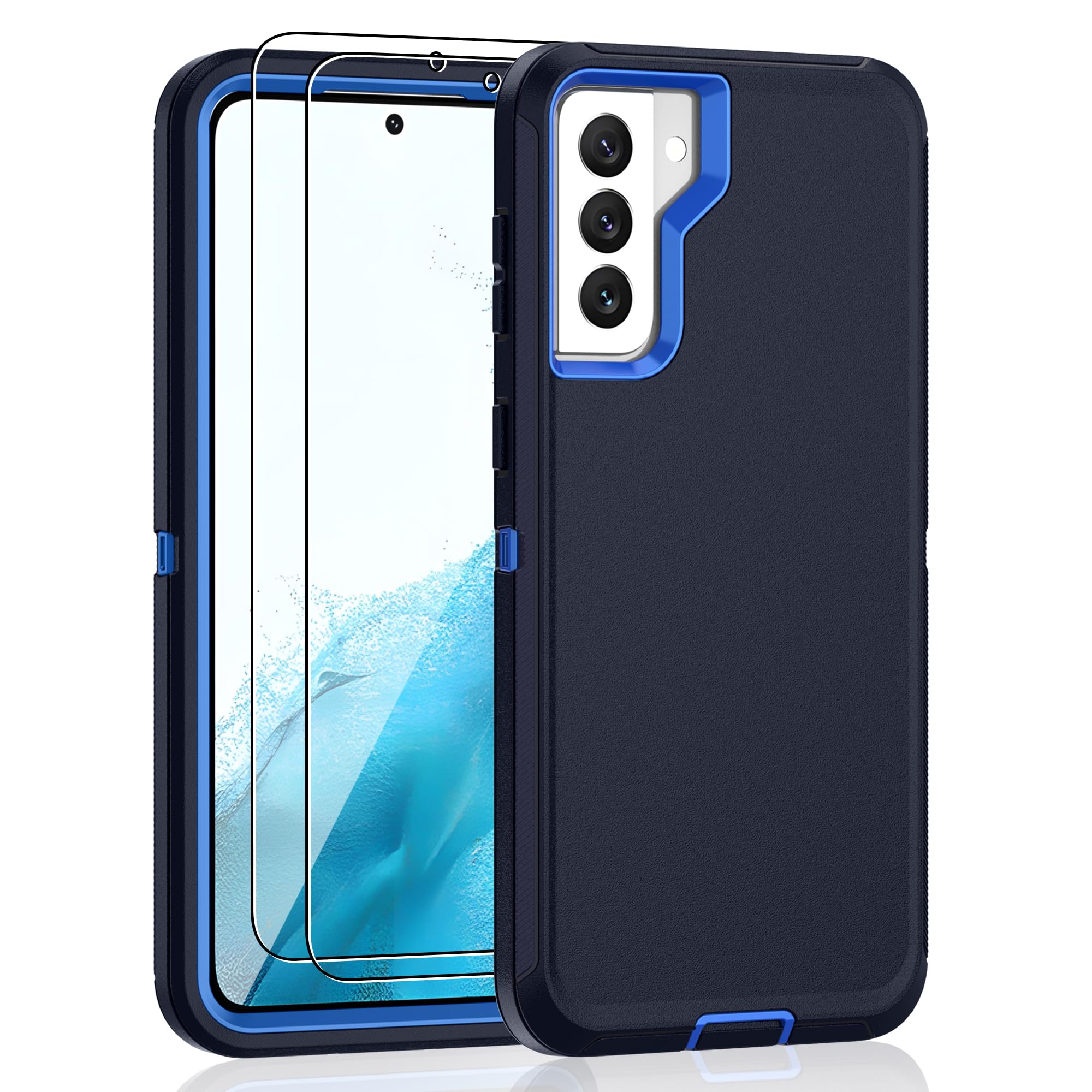for Samsung Galaxy S22 Case with [2 Pack] HD Screen Protector, [Military-Grade] Shockproof Dust/Drop Proof 3-Layer Full Body Protection Heavy Duty
