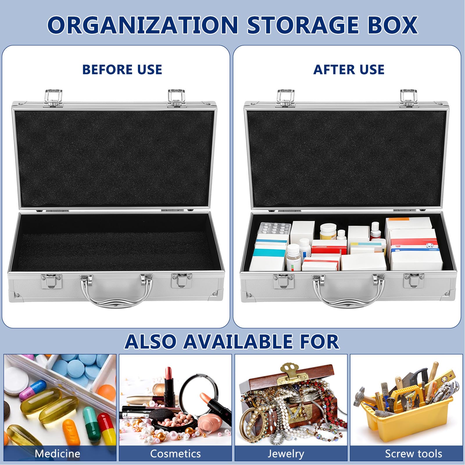 IMIKEYA Caja de Herramientas de Aluminio con Gran Capacidad Maletín Portátil con Asa Ergonómica Organizador Multifuncional para Medicinas y Uso Doméstico Oficina y Viajes