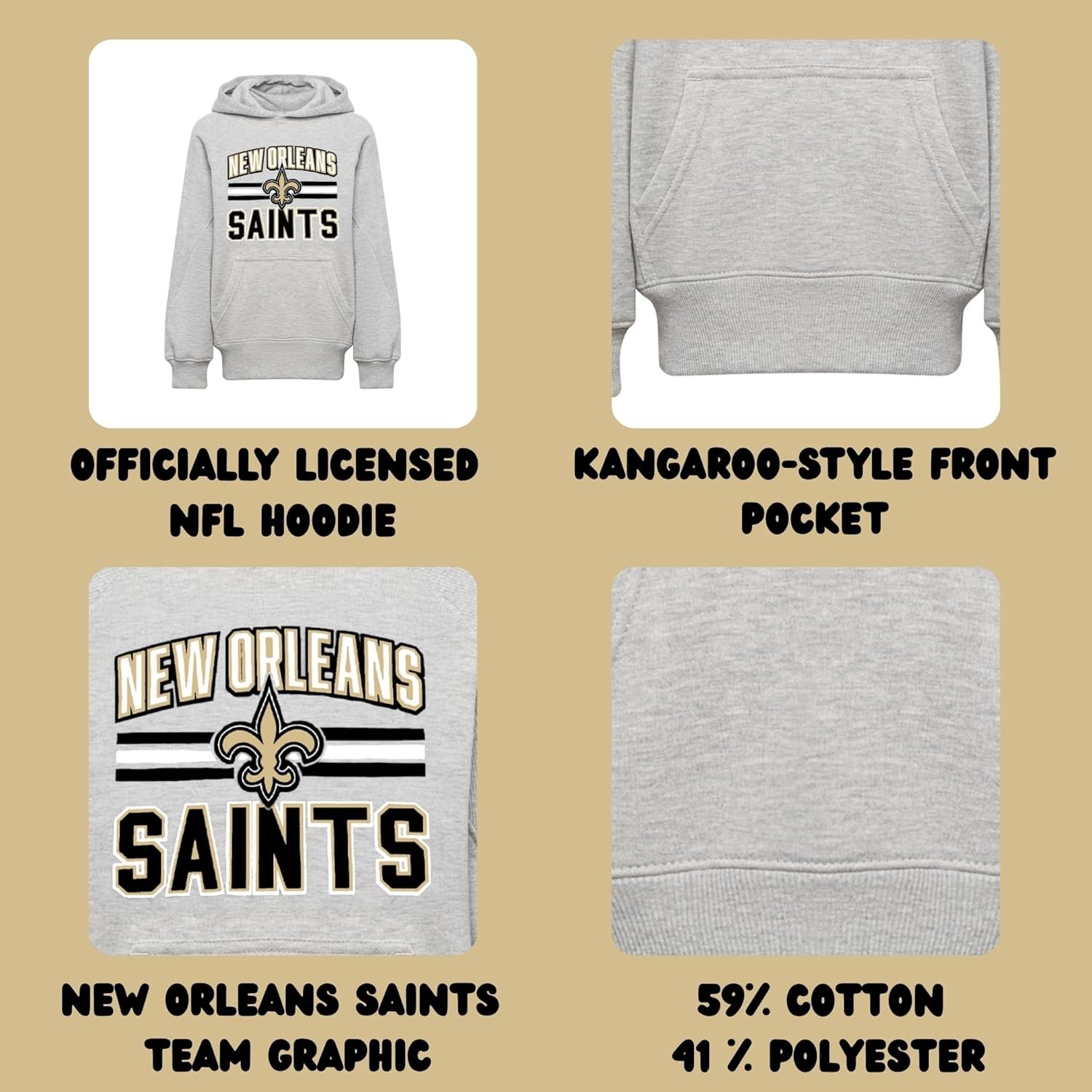 Outerstuff NFL Officially Licensed Kids Youth Boys 4-18 Gray Team Stripe Essential Team Logo Wordmark Pullover Hoodie - Image 6