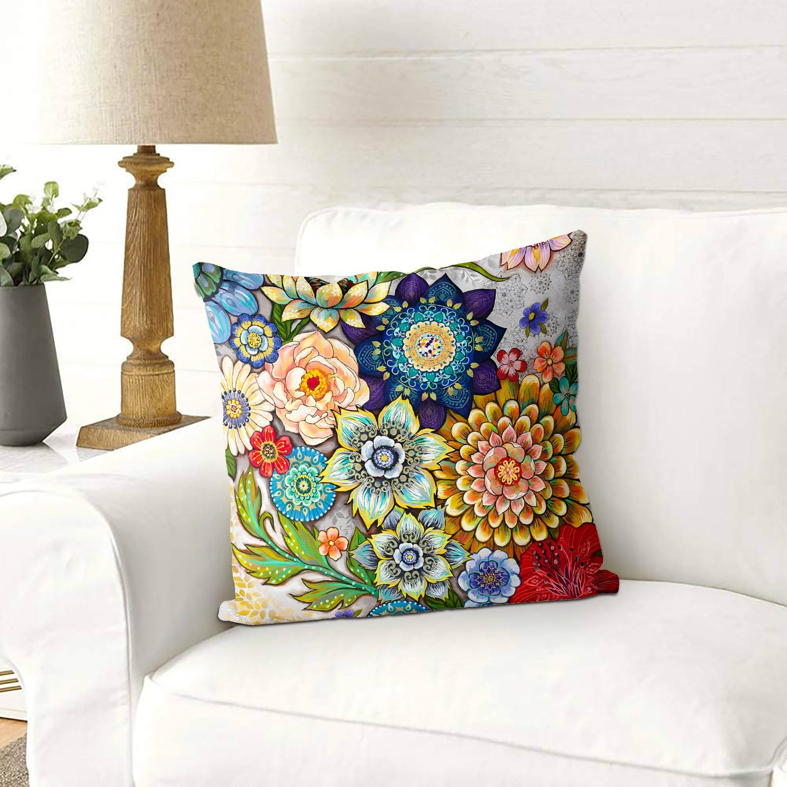 Snycler Boho kwiatowe poszewki na poduszki, zestaw 2 kolorowych kwiatów boho dekoracyjne poszewki na poduszki do sypialni, na sofę, wystrój domu, 45 x 45 cm, aksamit, krótki plusz