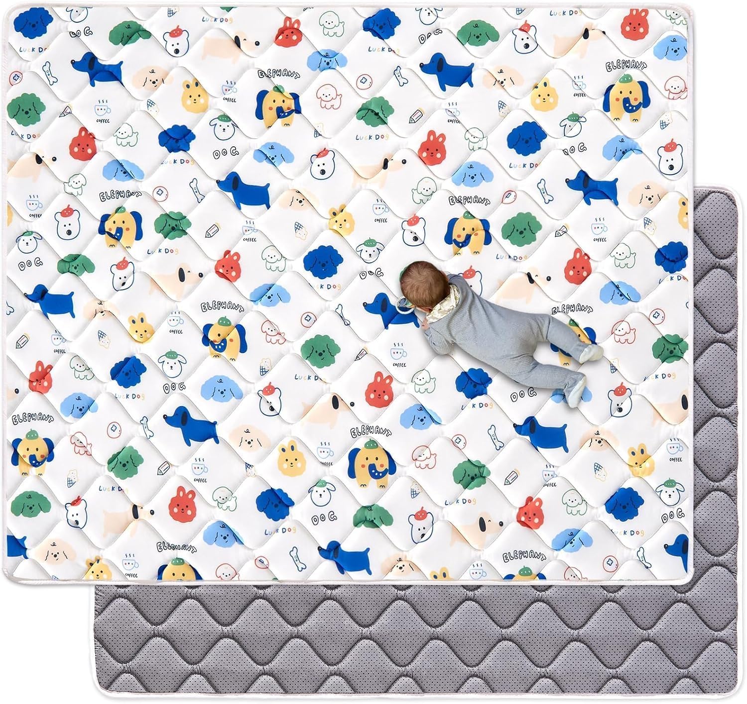 Alfombra para gatear para bebé, grande, 150 x 180 cm, plegable y antideslizante para interior y exterior, ideal como alfombra de juegos para niños y bebés, multicolor y fácil de transportar