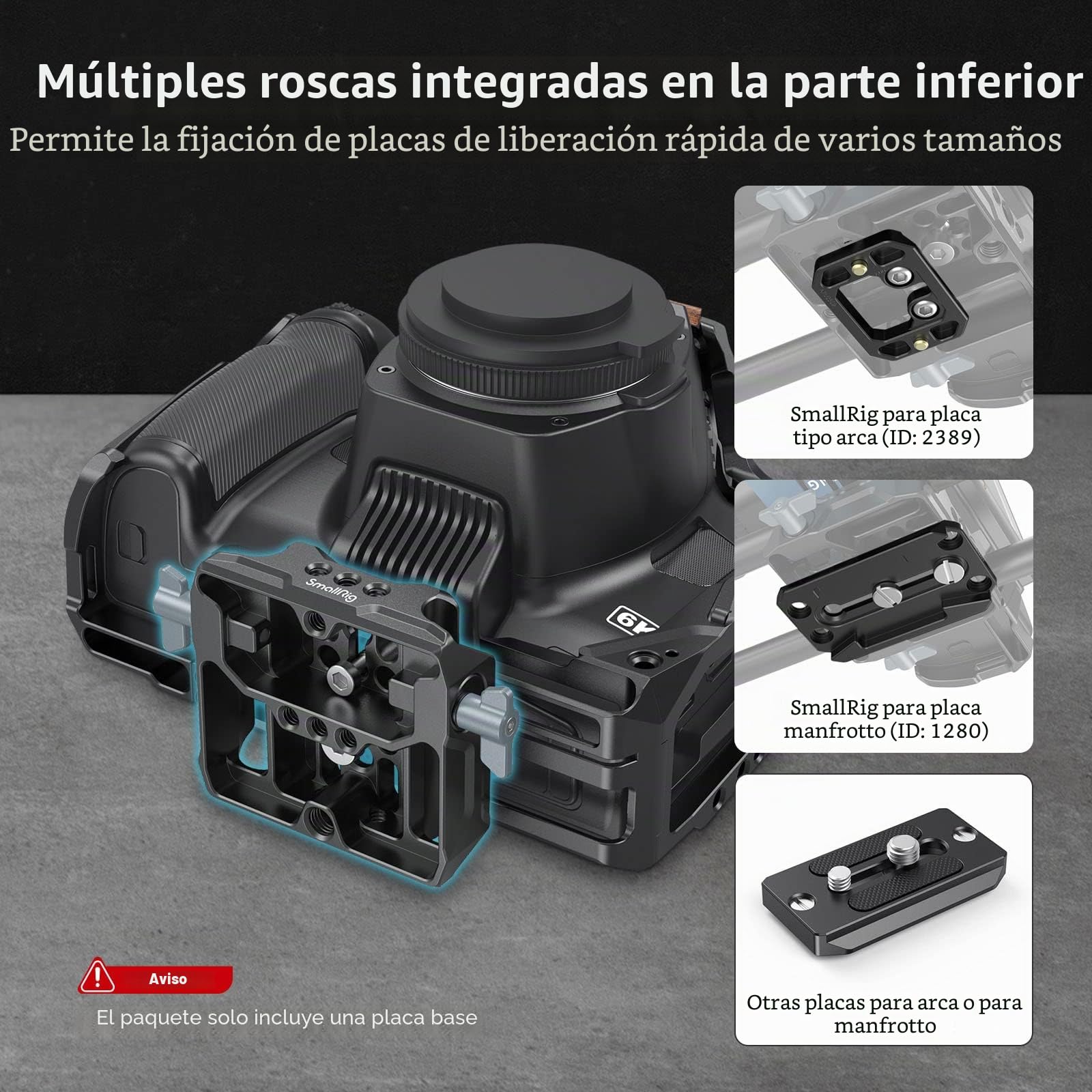SMALLRIG Baseplate Cámara Universal Base Plate, 15mm LWS Placa de Base con 15mm Rod Clamp Doble - 3357