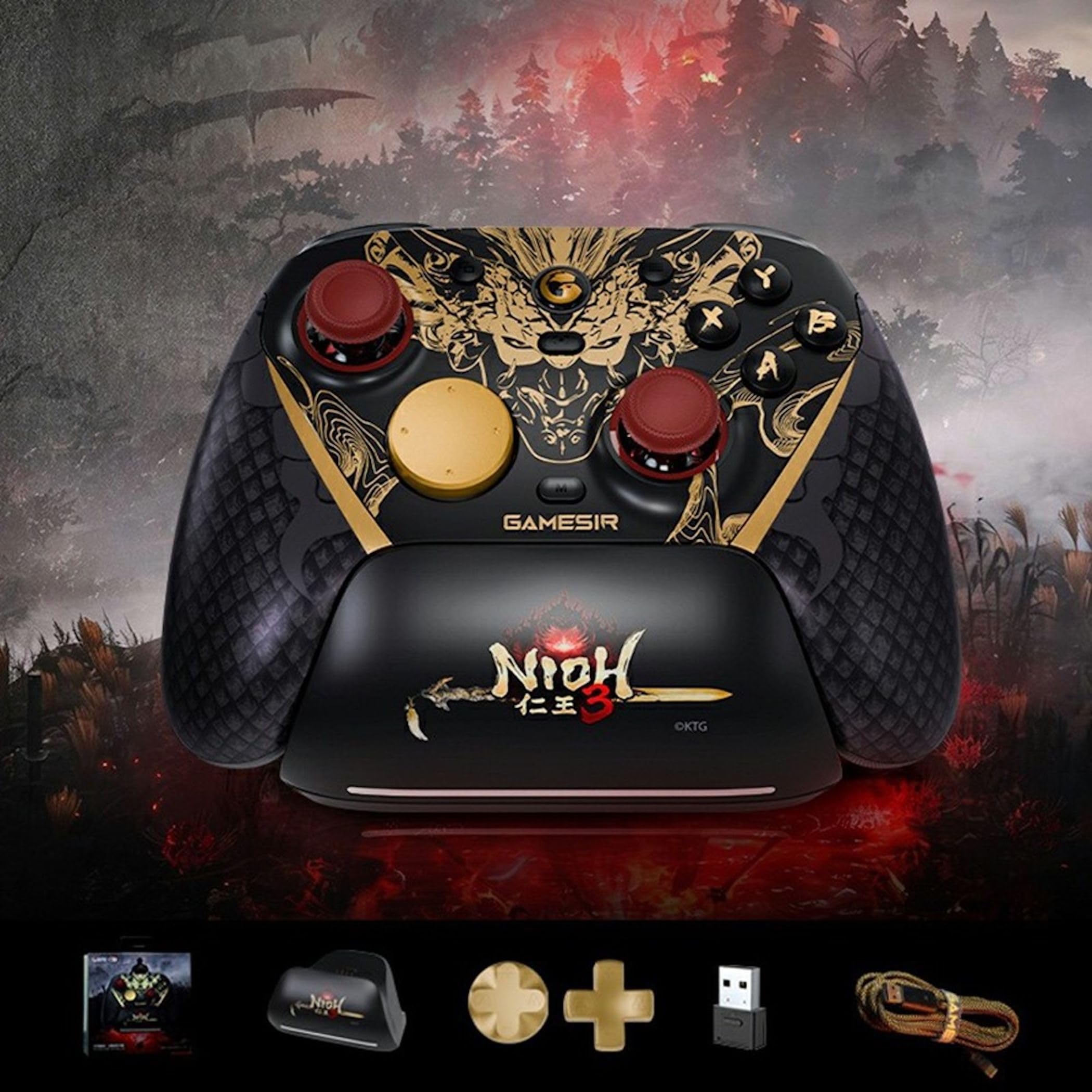 Wigento GameSir G7 Pro PC Kabelloser Gaming Controller | 8000Hz Polling, Mag-Res TMR Gen-2 Sticks, Makro-Tasten, Bewegungssensor - Nioh 3 Edition
