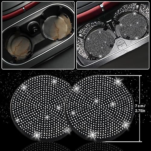 Miniatura 25 de NBTEPEM - Juego de 27 accesorios brillantes de automóvil para mujer, funda de volante de ajuste universal de 15'', marco para placa, soporte