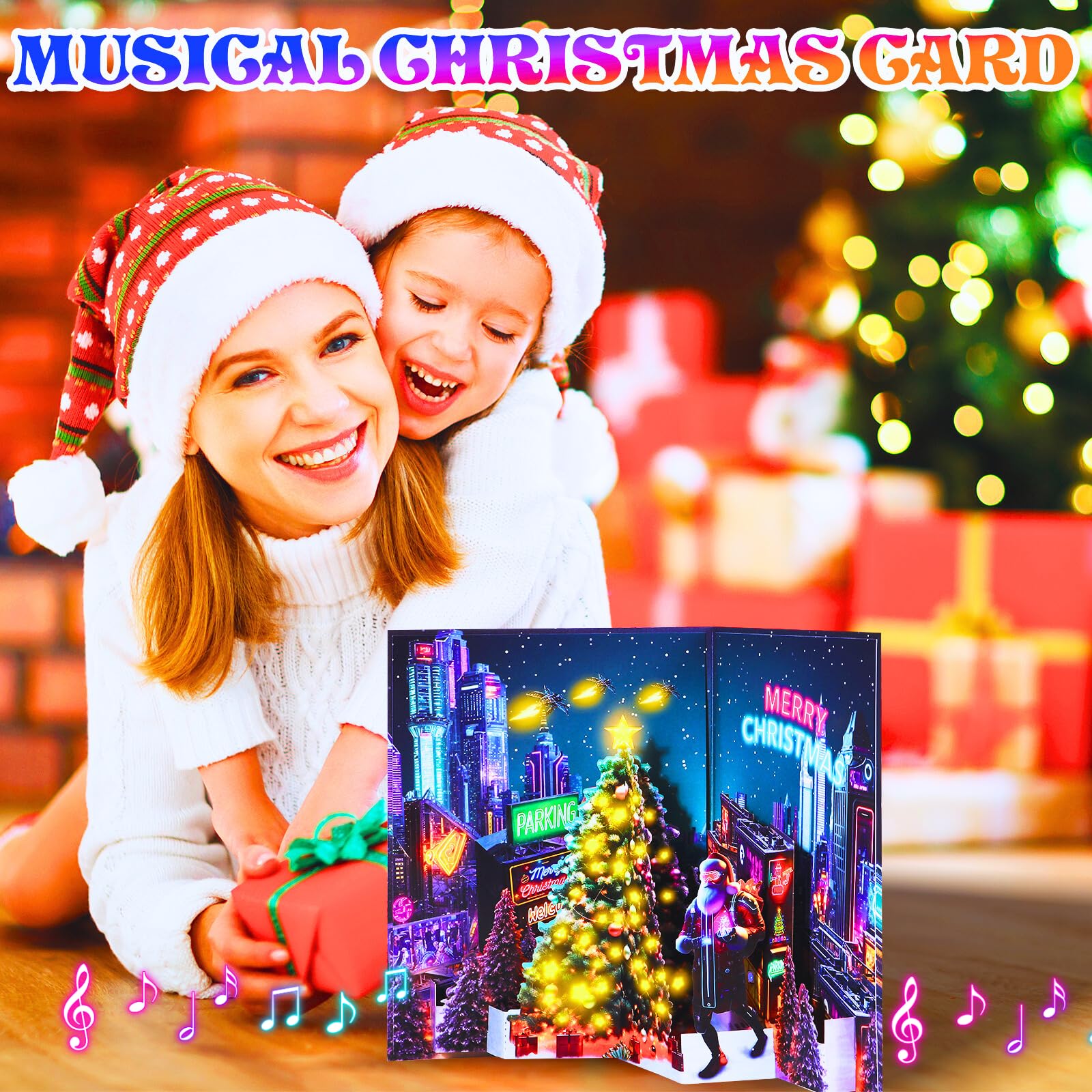 APOTODITO Tarjetas musicales de Navidad, tarjetas de Navidad únicas con música y luz, regalo Navidad, vacaciones, Año Nuevo, para mujeres, hombres, niños, familia, amigos, niños.