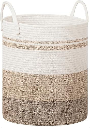 UBBCARE Cotton Rope Laundry Basket, Tall Large Laundry Hamper with Handles, Woven Blanket Basket for Storage, Dirty Clothes Hamper 15 x 20 inches