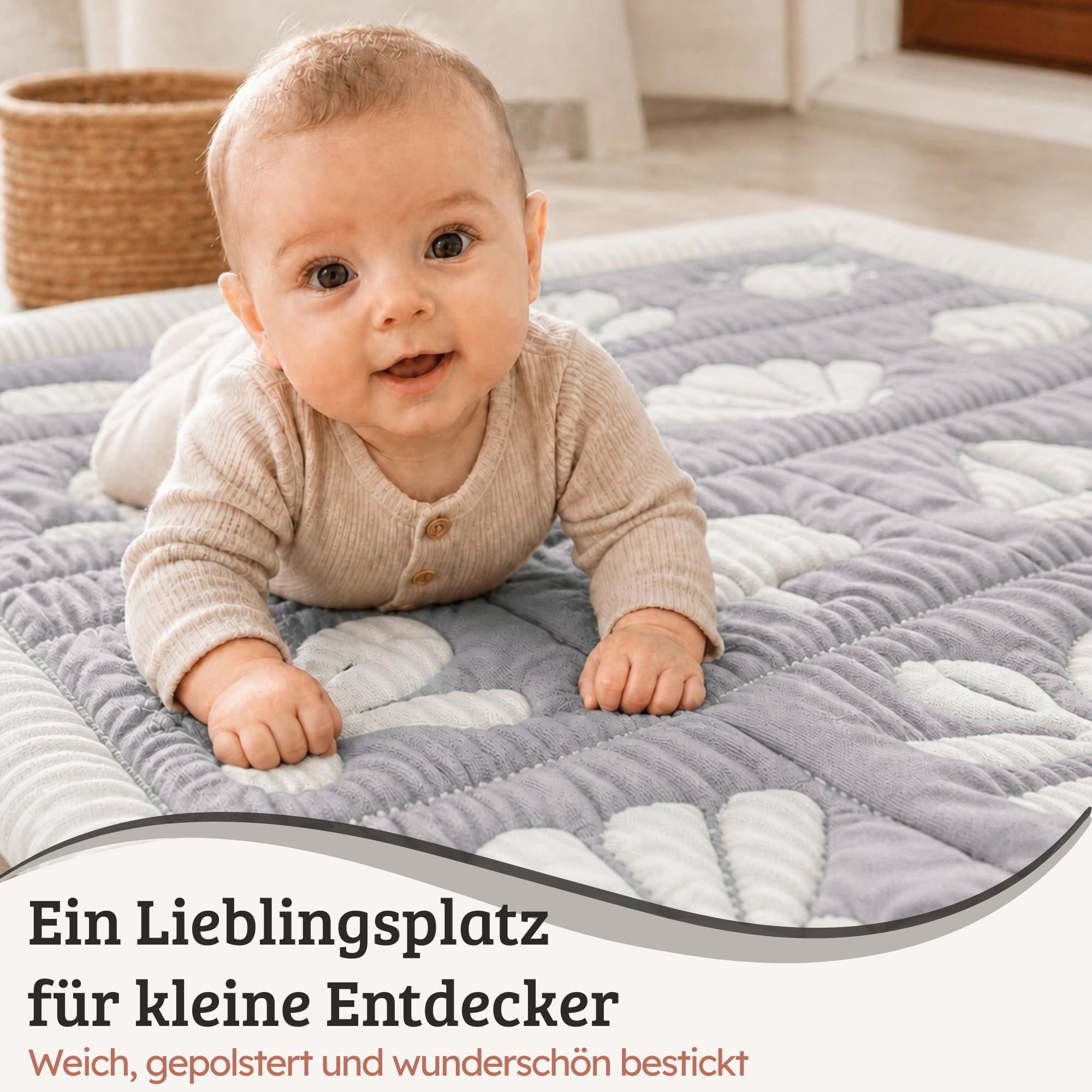 Spieldecke Baby 100 × 100 cm – Wendbar & Gepolstert | Waschbare Krabbeldecke – ideal für Tummy Time, Rollen & erste Entdeckungen – Oberstoff aus 100 % Bio-Baumwolle