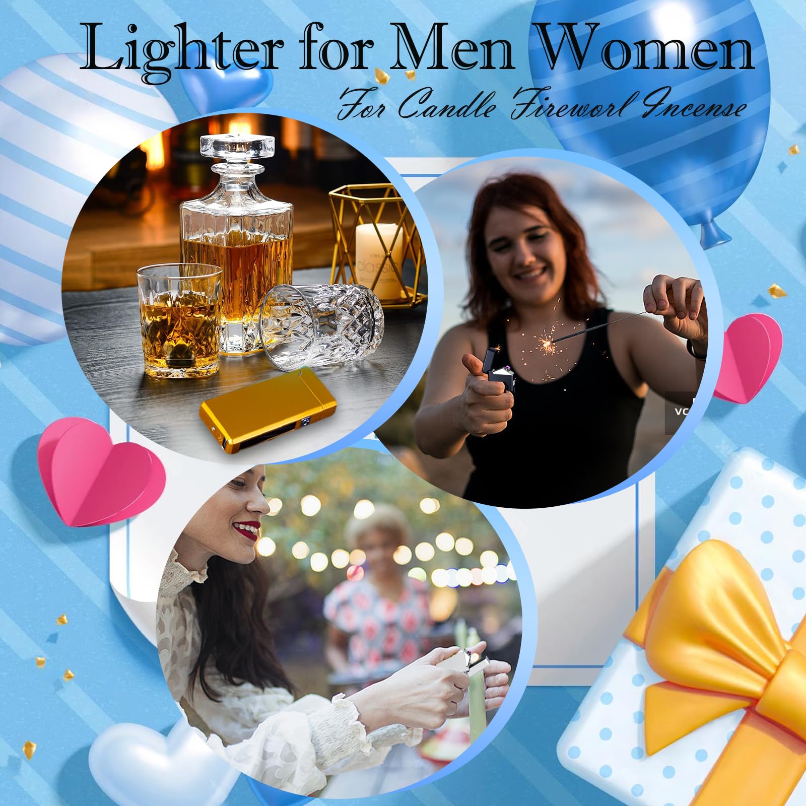 HundoPony Valentines Gifts for Him Men Husband Electric Lighter Rechargeable Lighter Type C Windproof Dual Arc Chritstmas Gifts for Father Dad Grandpa Camping Accessories Black - Image 3