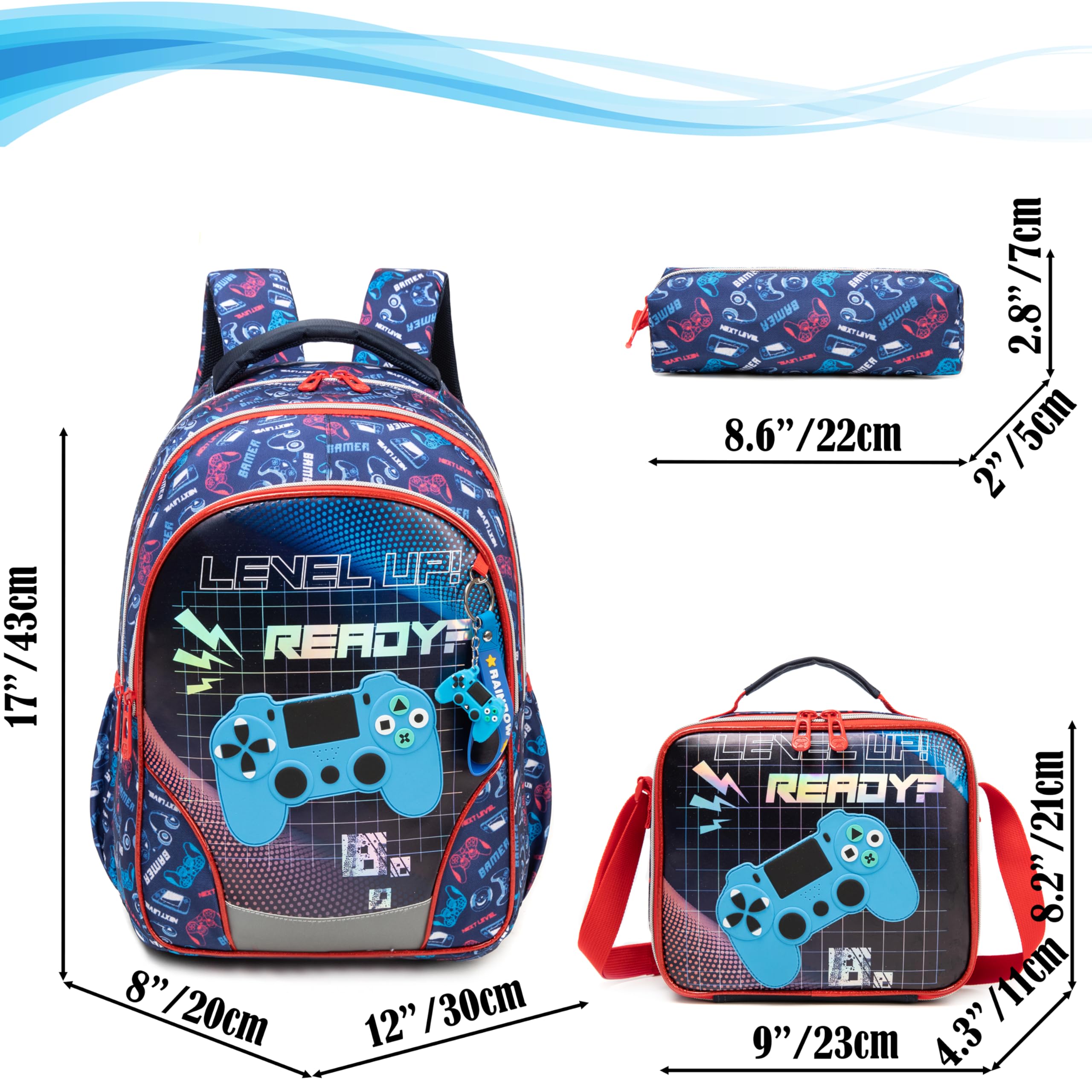 Zaino per bambini per ragazzi 43,2 cm 3PCS borsa scuola bambino viaggio regali adolescenti, Rosso-40420-yxsb, 17, Zaini da viaggio