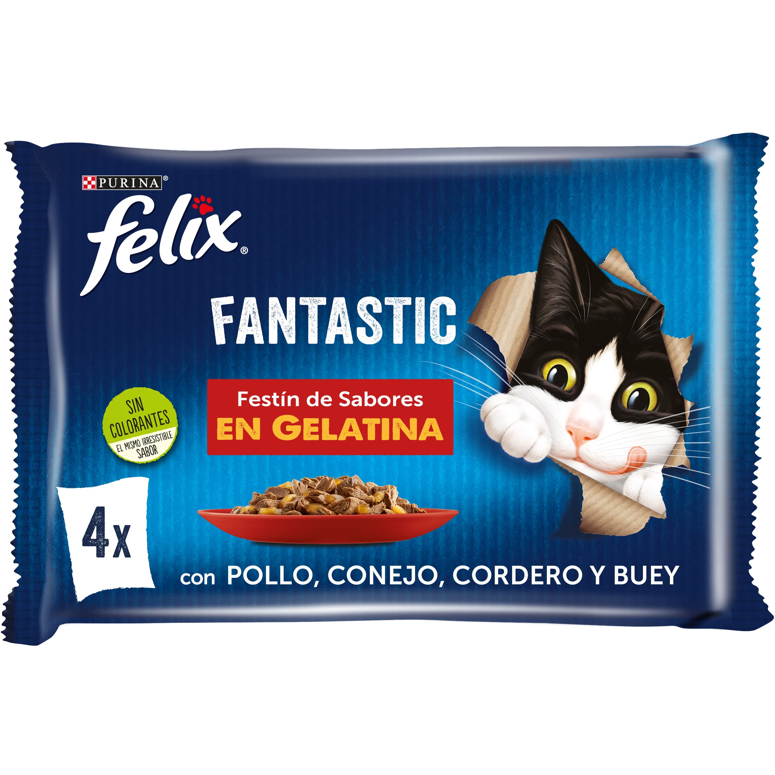 Felix Purina Fantastic Comida Húmeda para Gato Adulto Pack Surtido Carnes, 12 paquetes de 4 sobres 85g - 48
