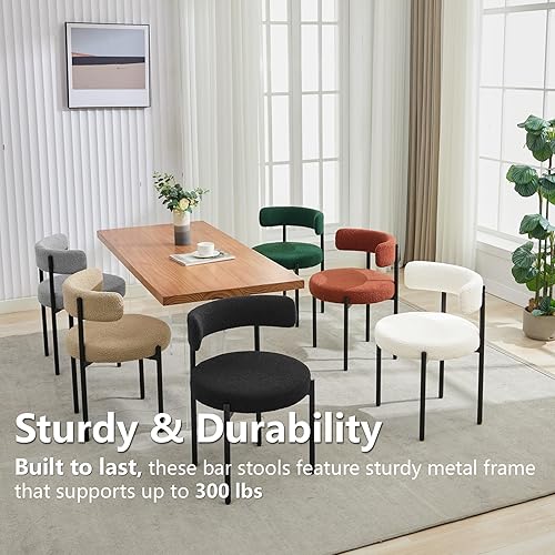 Miniatura 3 de Juego de 4 sillas de comedor de piel sintética, sillas de comedor modernas de mediados de siglo con respaldo de barril, sillas de cocina tapizadas