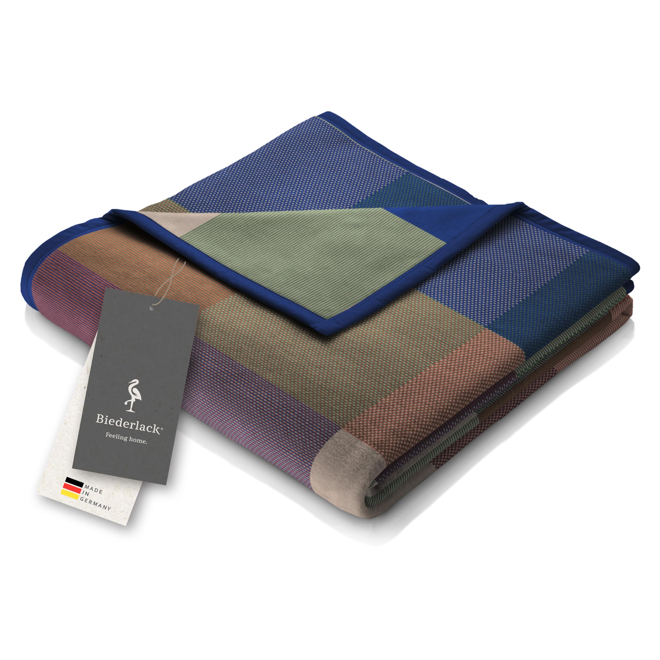 biederlack® Kuscheldecke Pure Cotton Karo - grün, Sofadecke in 150x200 cm | Made in Germany, Couchdecke aus 100% Baumwolle, beige-braun karierte Wohndecke, flauschige Tagesdecke, OEKO-TEX Made in Green