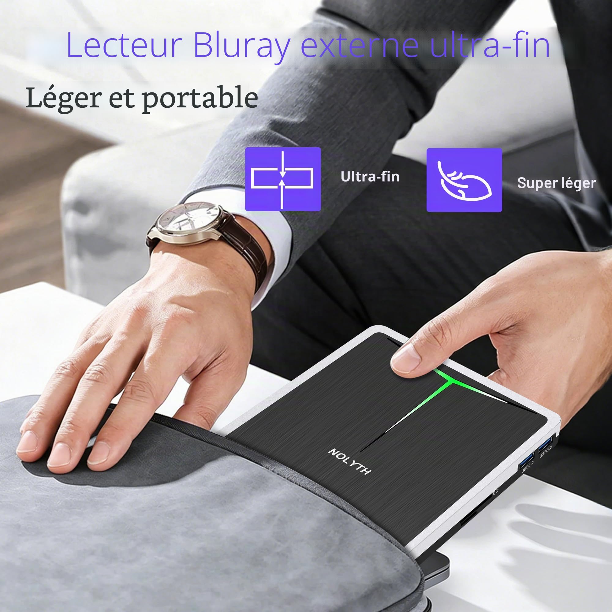 Lecteur Blu ray Externe USB C Graveur Bluray Externe USB 3.0 avec fente SD/TF / Ports USB / Sac, Portable Externe Blu-ray CD DVD Lecteurs pour Ordinateur Portable PC Mac Windows 11 MacBook