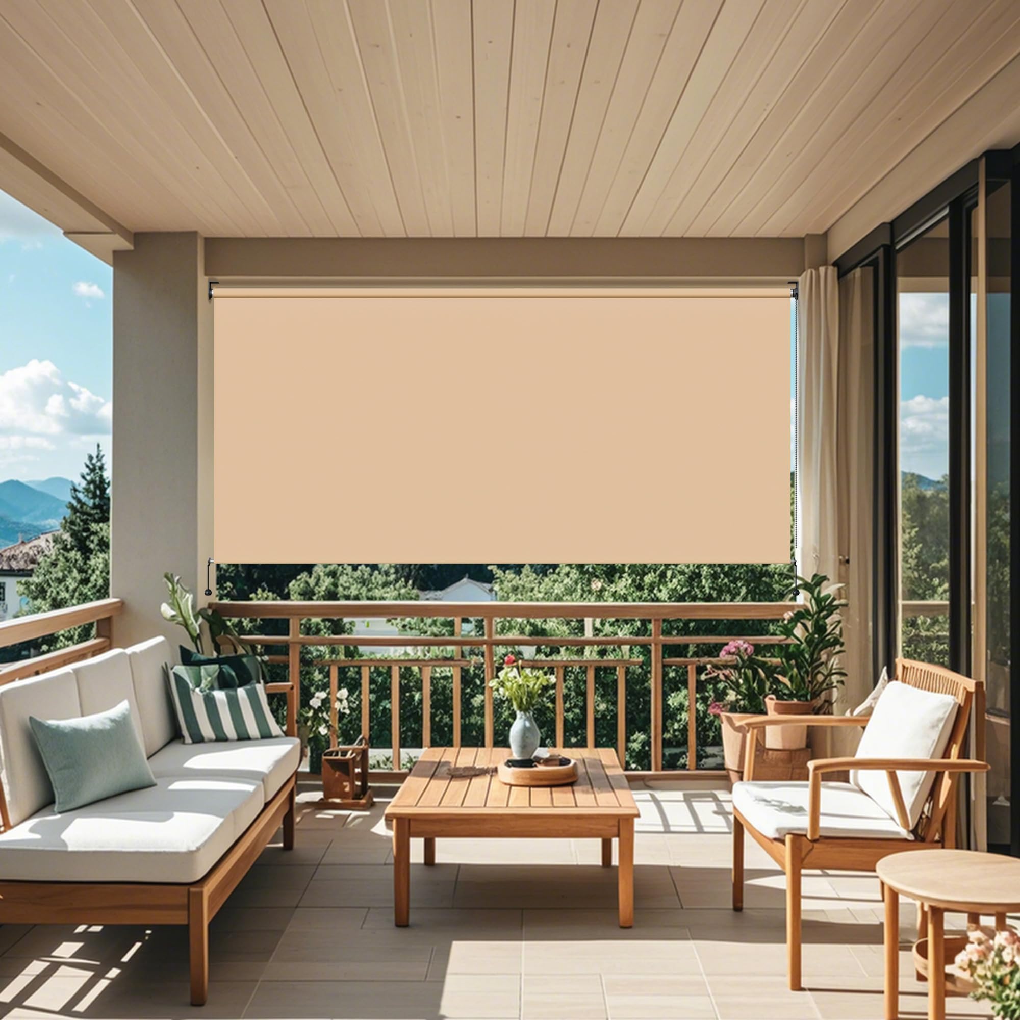 HOMEDEMO Store Enrouleur Exterieur Vertical de Balcon, 220 g/m² pour Une Bonne résistance, Khaki,160l x 160L cm, Protection Contre Les UV 50+