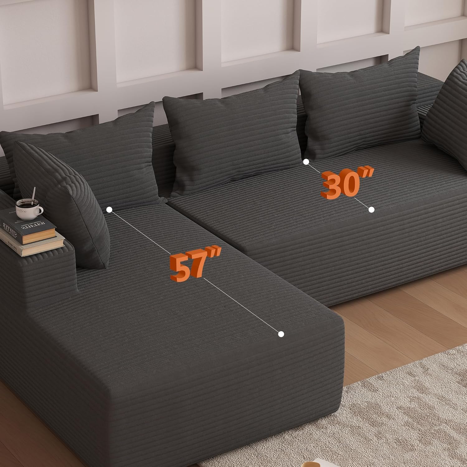 108"Modern Sectional Sofa,Modular Convertible L-Shape Sofas,Upholstered Couches with Deep Seat,Pet-Friendly Sponge Sofa for Living Room Bedroom,Sofa bed for small space (Gray, Left facing chaise)