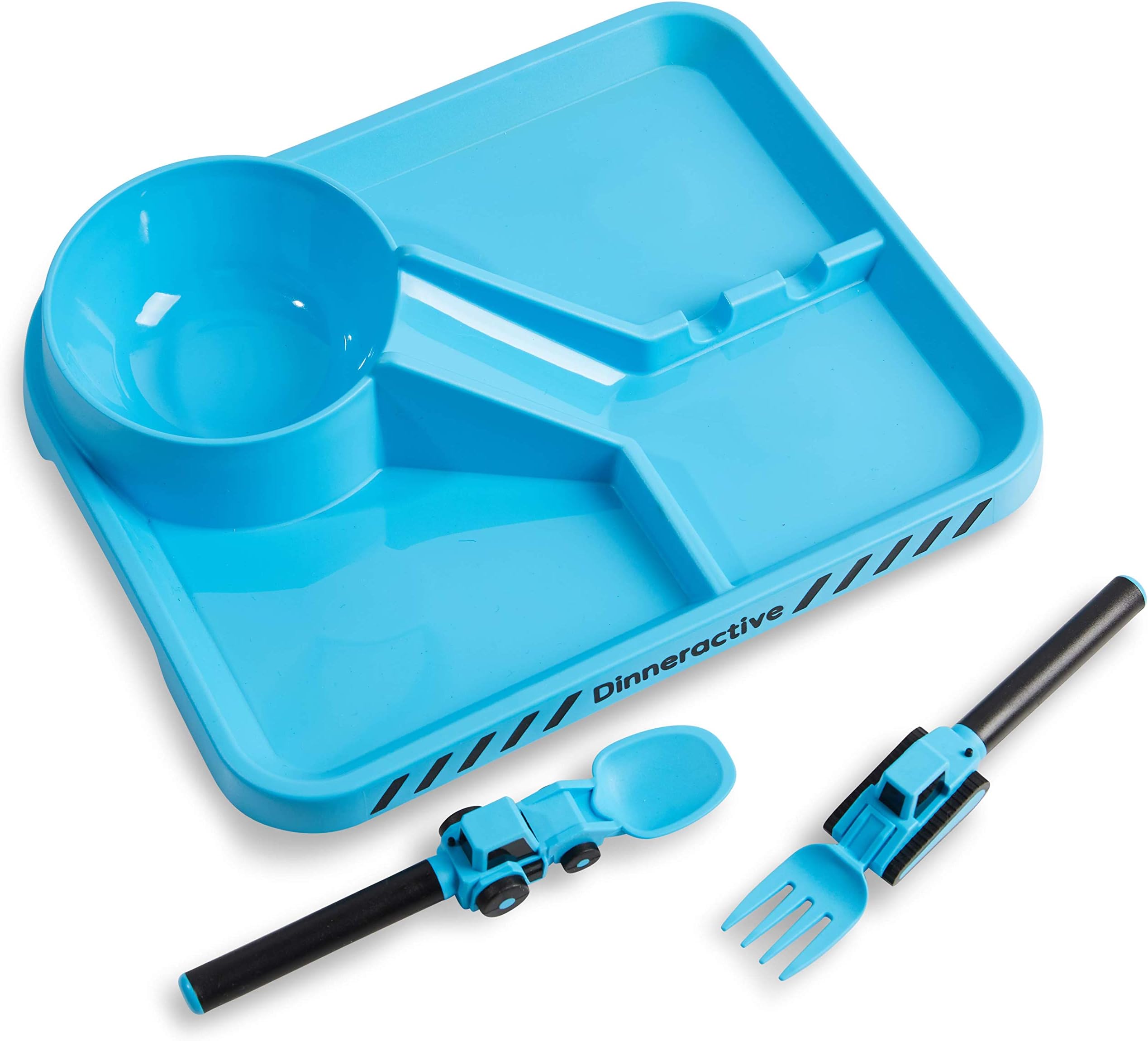 Dinneractive Dining Set For Kids - 3 PC Construction Themed Dinnerware - Tractor Utensils - Toddler Plates - Baby Dishes