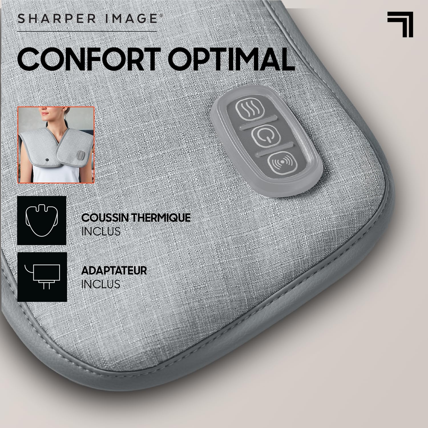 SHARPER IMAGE - Wrap Epaules Et Cou Vibrant - 5 Modes De Massage - Douleurs Musculaires - Coussin Massant Chauffant - Massage Et Relaxation - Cadeau Femme - Cadeau Homme