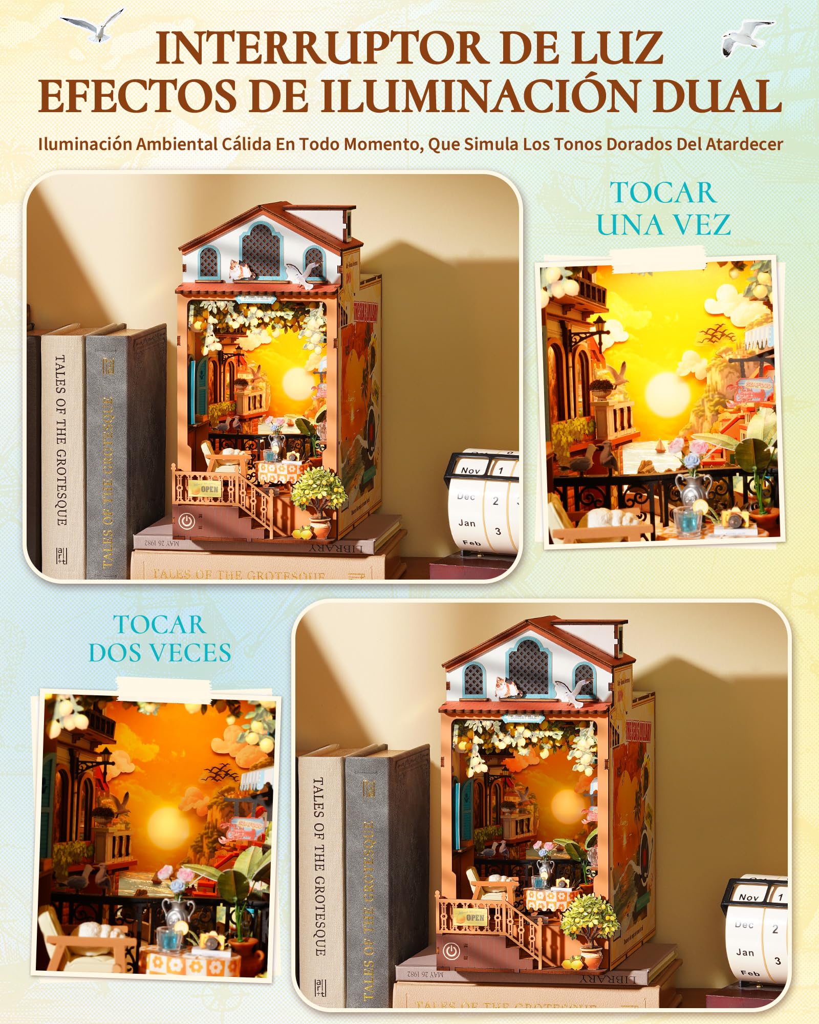 Rolife Book Nook Kit Casas Miniaturas para Montar Isla del Ocaso Puzzle Madera 3D Adultos con Luces Decoracion Hogar Libro Maquetas para Construir Adultos Regalo para Madre Niños
