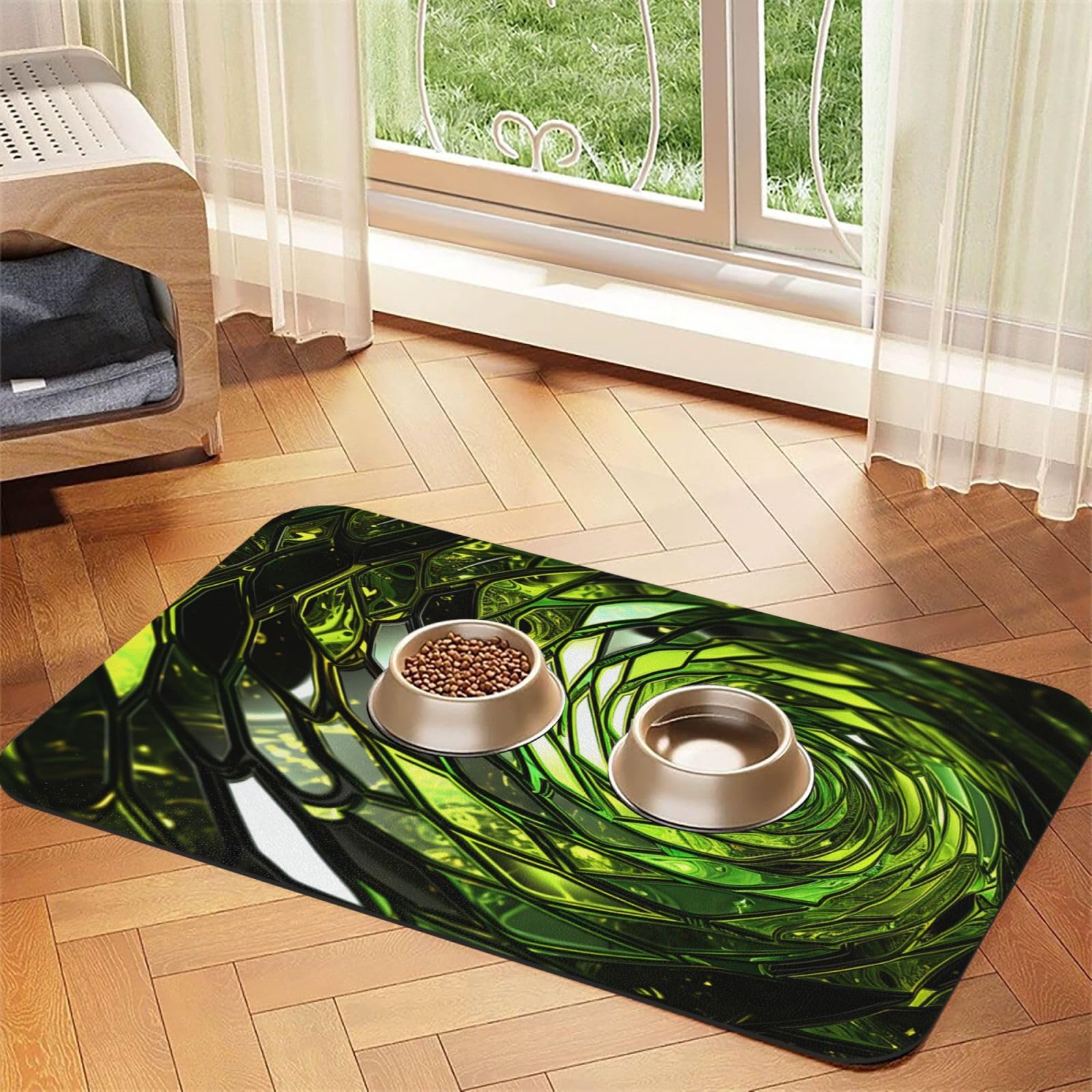 Tapis de nourriture pour chien fini les sols sales avec ce revêtement