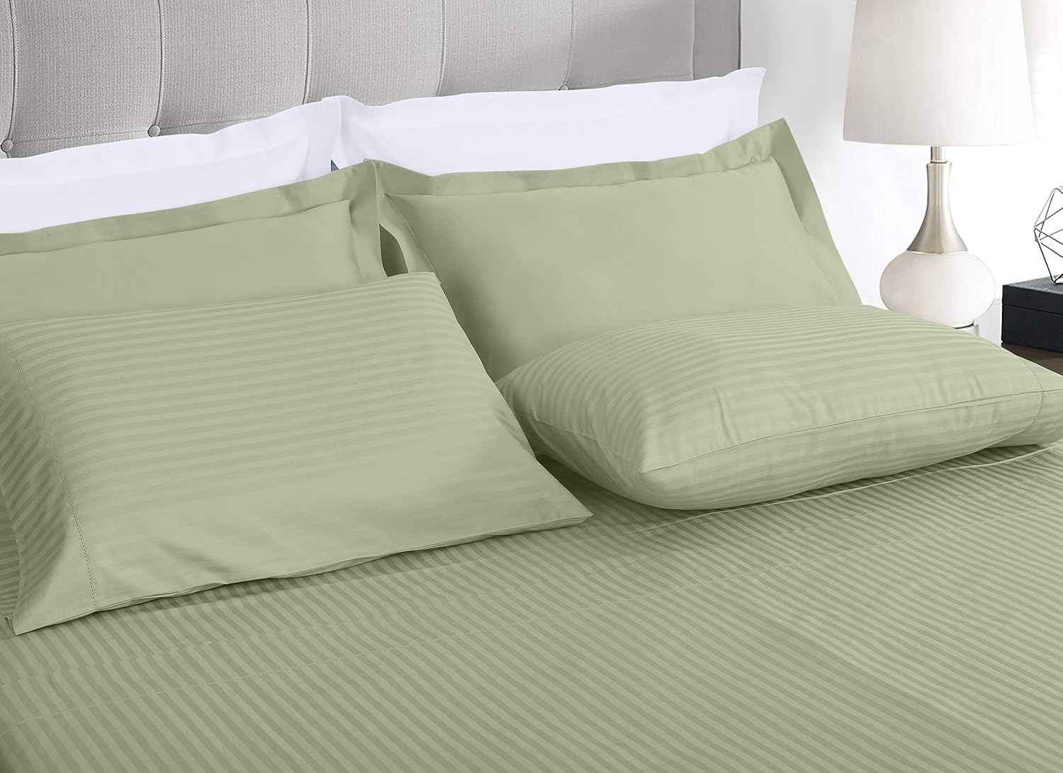 🛒 Crаzу Dеаlѕ Threadmill King-Size Luxury Sheets - 100% Natural Cotton 600 Thread Count, 4 Pc Stripe Damask Sage Green Sheet Set, Breathable ELS Combed Cotton Sheets with Elasticized Deep Pocket Buу 1 gеt 1 🔥 Threadmill King-Size Luxury Sheets - 100% Natural Cotton 600 Thread Count, 4 Pc Stripe Damask Sage Green Sheet Set, Breathable ELS Combed Cotton Sheets with Elasticized Deep Pocket