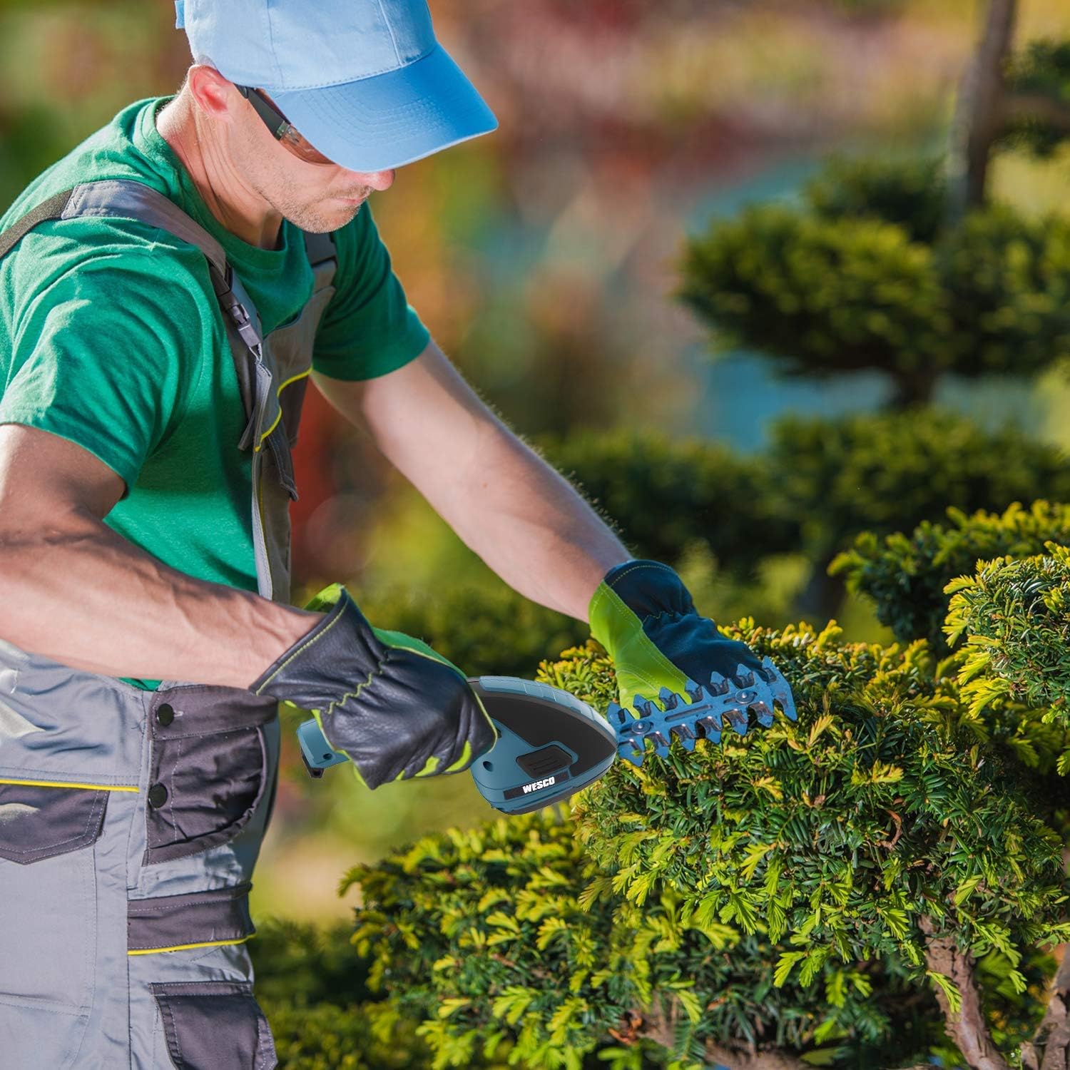 WESCO 7.2V Grass Shears Cordless Hedge Trimmer, 2-in-1 Handheld Shrub Trimmer with Rechargeable Lithium-ion Battery and Charger