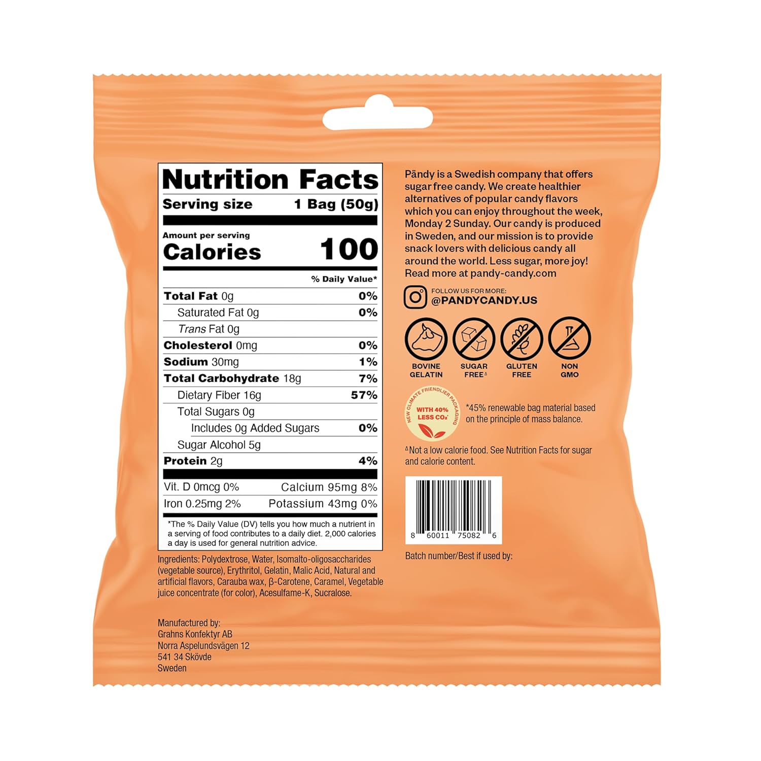 Pandy Swedish Candy Sugar Free Candy - Swedish Candy Mix 4 Flavors - Diet Candy Keto Gummy Low Calories Snacks - Healthy Foam Sweets Pack of 8 x 1.8oz