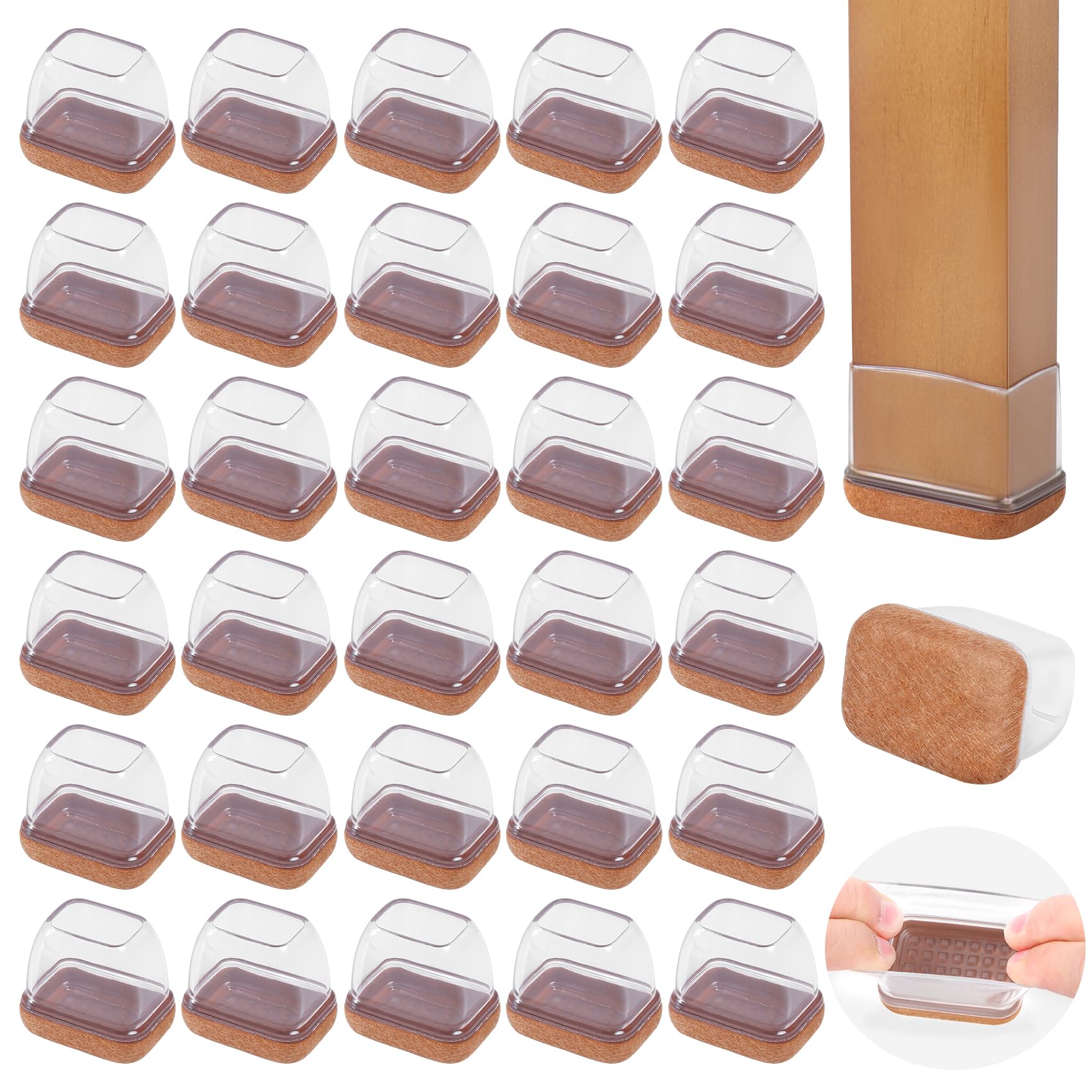 Tapones rectangulares para patas de silla con diseño transparente de alta discreción