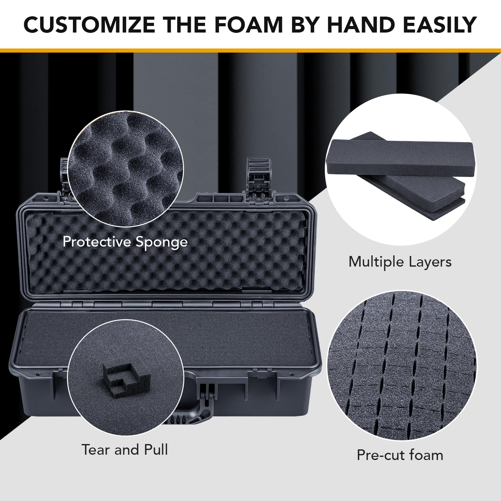 Lykus HC-4220 Maletín/Maleta/Estuche/Case rígida Impermeable con Espuma Personalizable, Tamaño Interior 42,7x13,6x12,2 cm, Adecuado para artículos Largos y Delgados