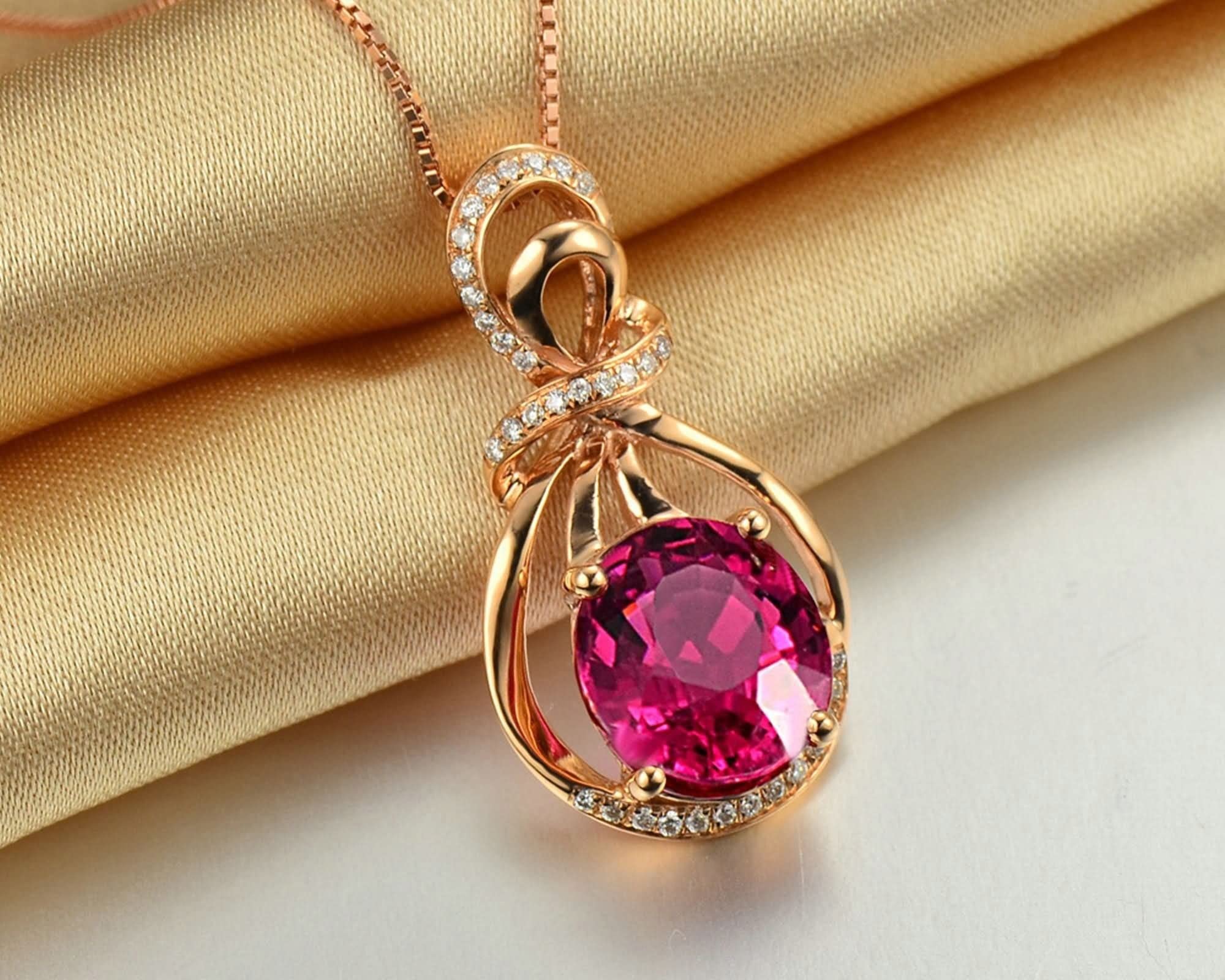 Collar de moda para mujer, collar con colgante de turmalina con rojo de 3,52 quilates frente a piedra preciosa de corte muy bueno de 18 quilates, lujoso collar de regalo para mujer, Turmalina Diamante