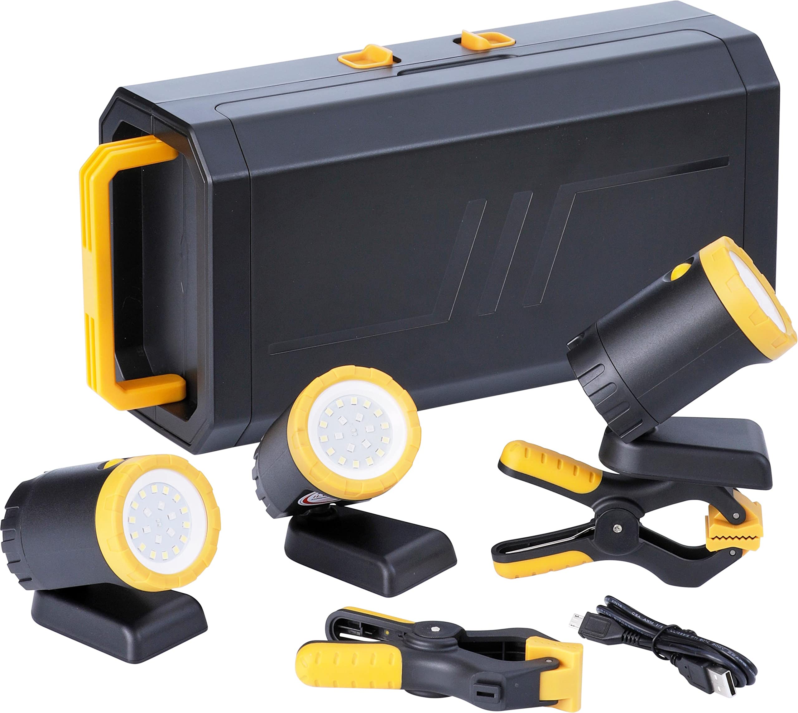 Northpoint LED 3x KFZ Arbeitsleuchten Inspektionslampen mit integriertem 2000mAh Akku 3er-Set mit Ladekoffer 2 Tischklemmen Magnethalterung