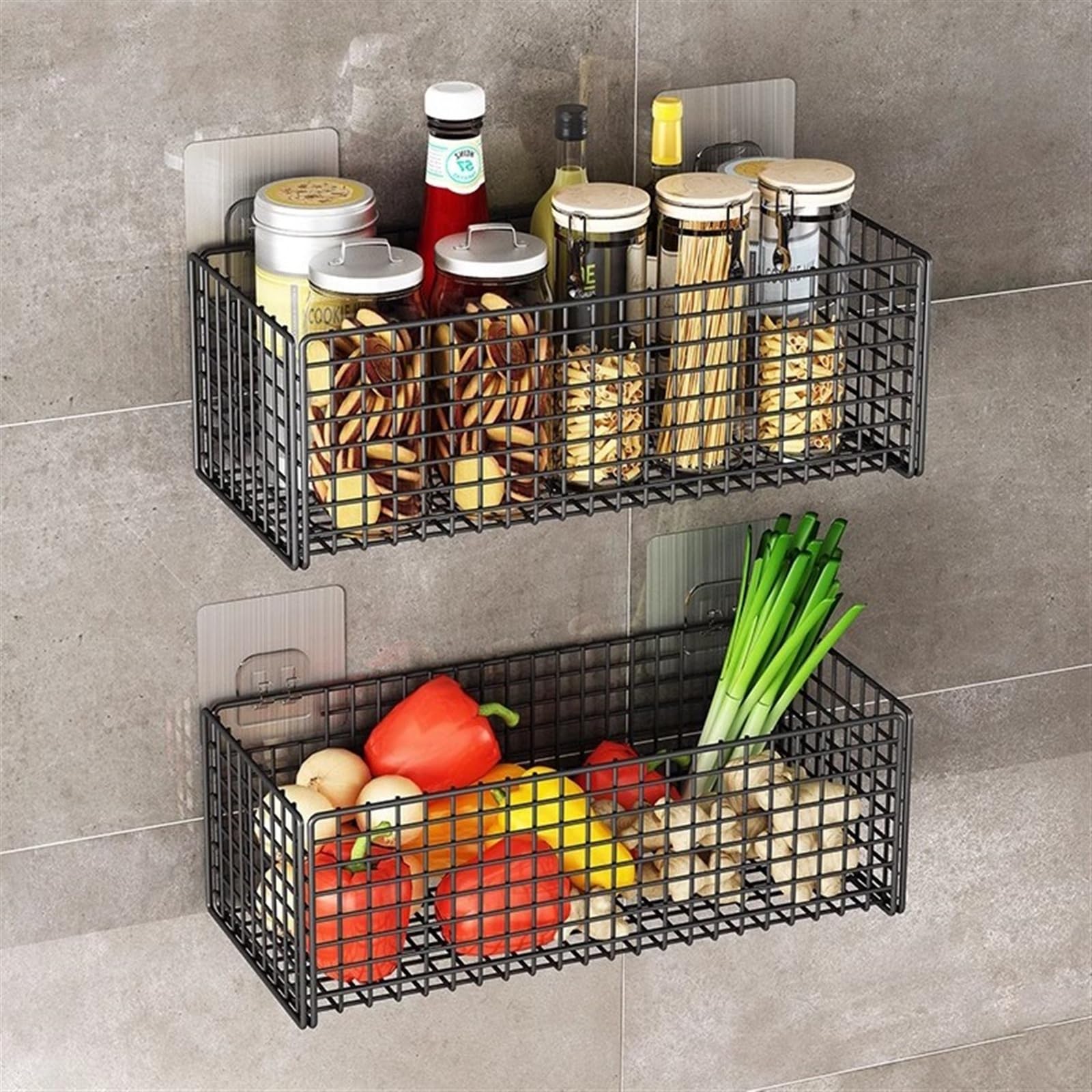 Regal - Cestas colgantes de pared para baño, cocina, sala de estar, malla de acero inoxidable para ducha, canastas flotantes autoadhesivas para baño
