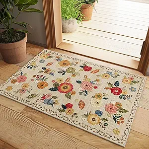 Washable Small Entryway Area Rugs: 2'x3' Floral Rug Non Slip Door Mat Indoor Entrance Stain Resistance Low Pile Throw Rugs for Inside Front Door Floor Bedroom Bedside Kitchen Nursery Dorm Home Entry